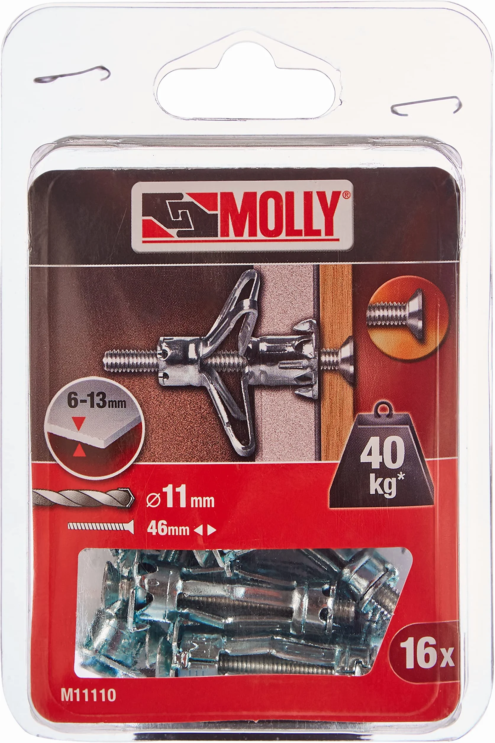 Molly M11110-XJ metalowe kołki rozporowe ze śrubą M5 Ø11 mm, 5 x 36 mm, szare, zestaw 16 sztuk