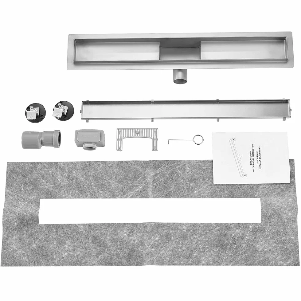 Liniowy odpływ prysznicowy dł. 50 cm, stal nierdzewna, wkładka do płytek 2 w 1, kompletny zestaw dwustronnego odpływu podłogowego, syfon odpływowy prysznicowy z ogranicznikiem zapachu i