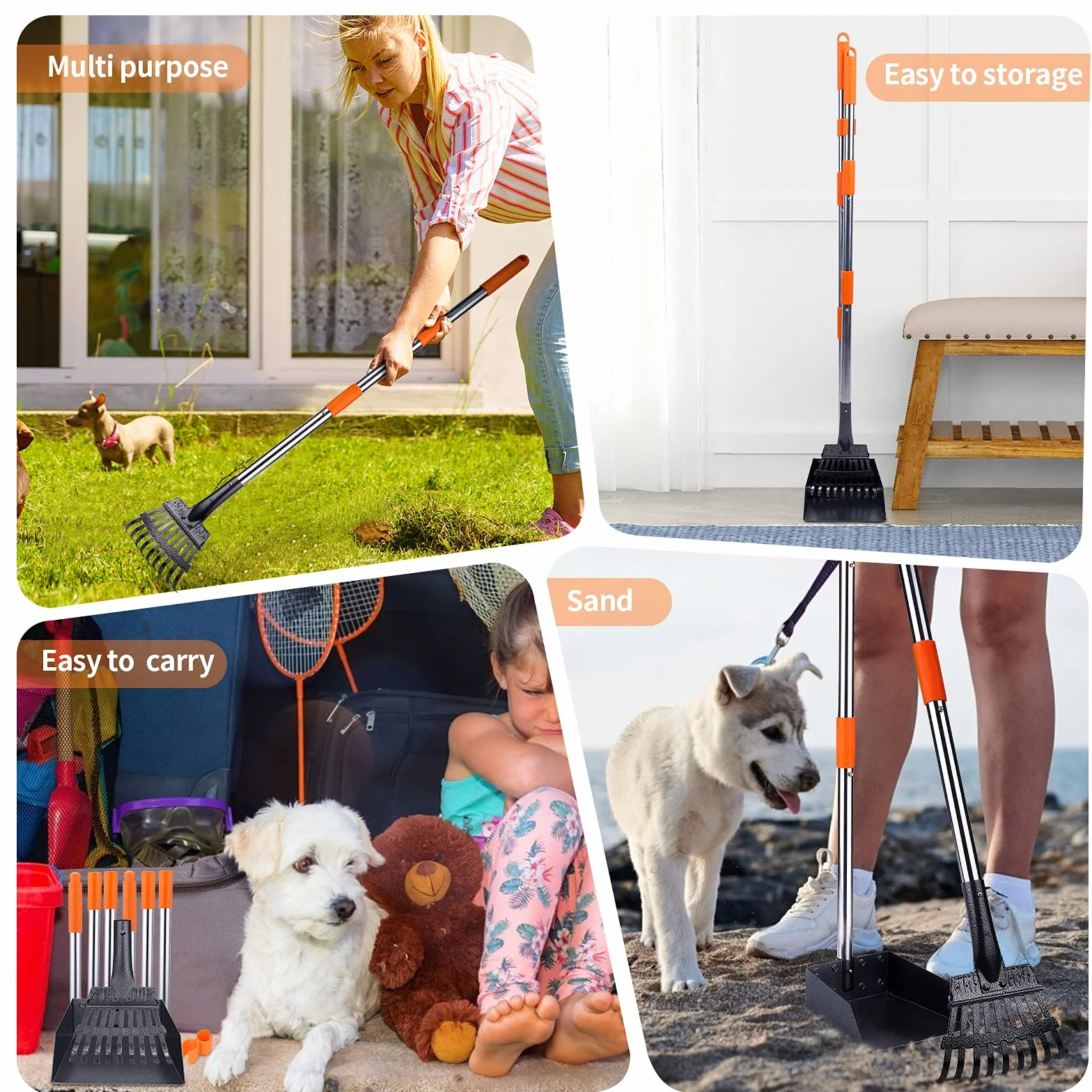 HAPPY HACHI Zestaw łopatek do odchodów i grazaków, z uchwytem o długości dla dużych i małych psów, Pooper Scooper z pojemnikiem do usuwania odpadów z zwierząt, idealna do trawy, żwiru, brudu