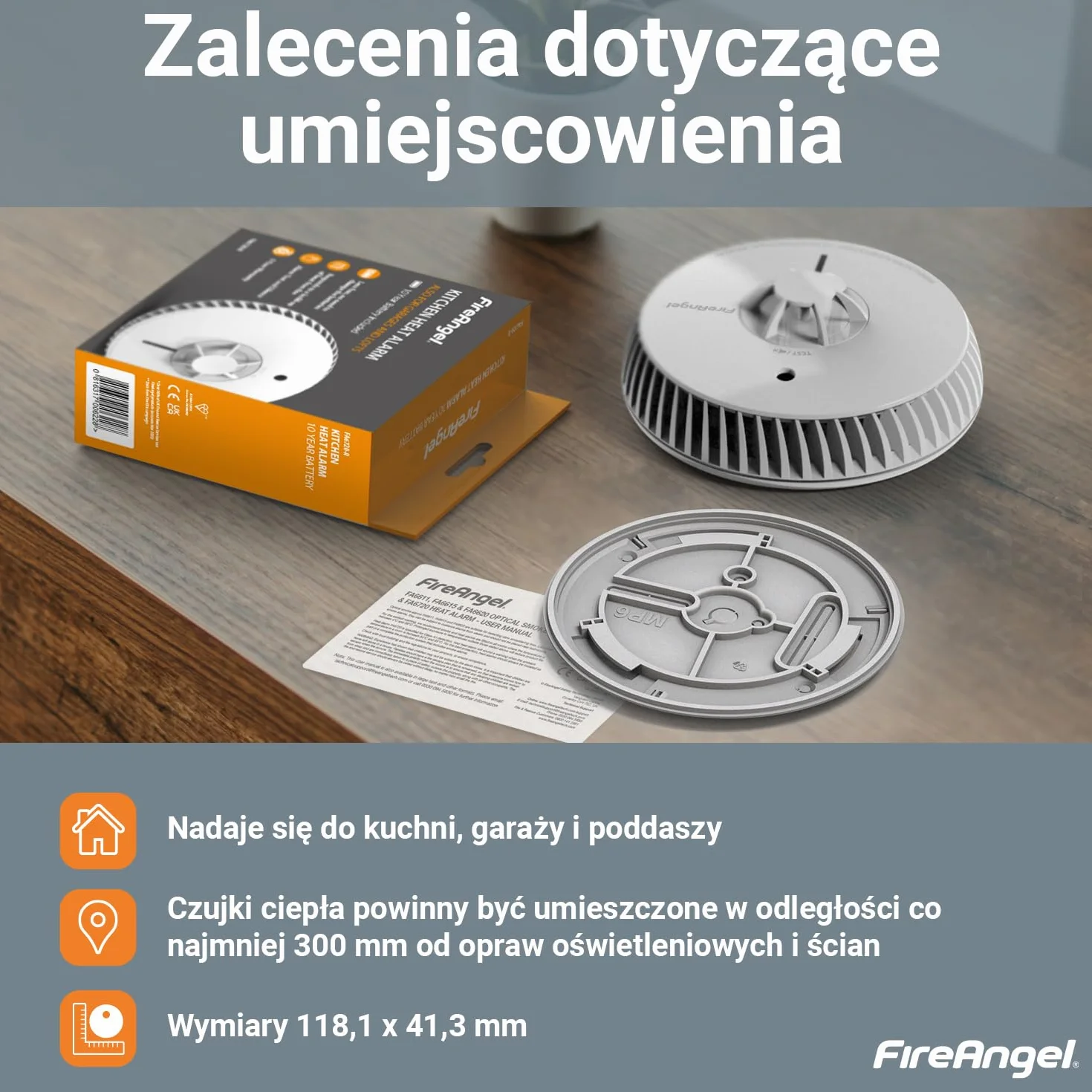 Fire Angel Czujnik Ciepła FA6215-INT Detektor Ciepła z Wymienną Baterią 5 Lat Biały