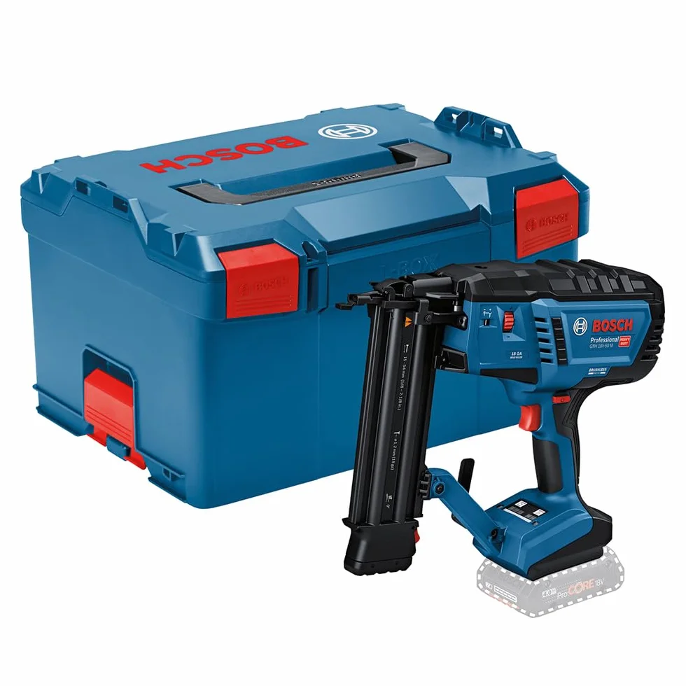 Bosch Professional 18 V System akumulatorowy gwoździarka do drewna GNH 18 V-50 M (wyzwalanie pojedyncze/kontaktowe, nadaje się do następujących gwoździ: 16-54 mm, 18 ga (1,2 mm) i kąt magazynka 0°,