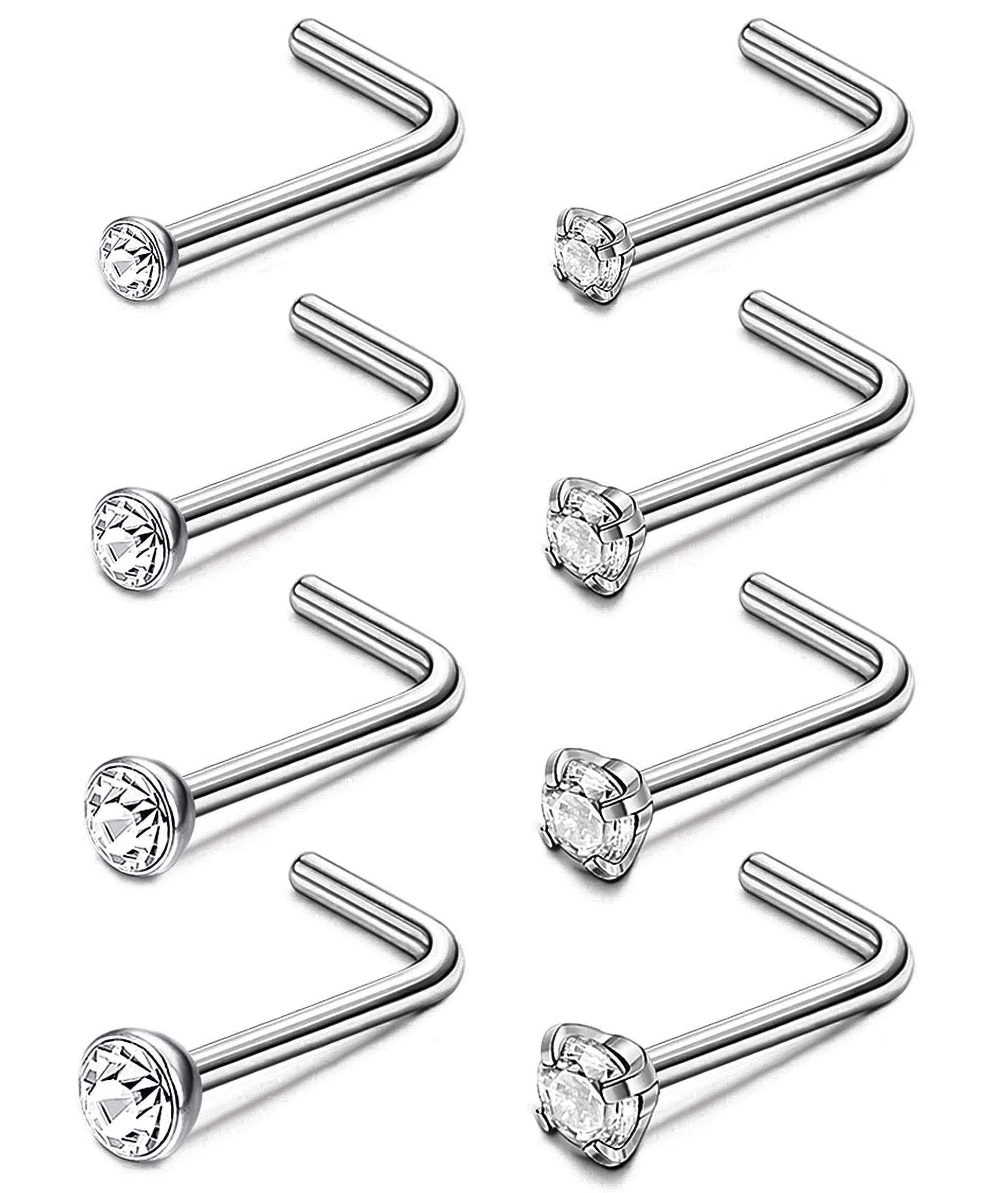 Adramata Titanium piercing do nosa dla kobiet i mężczyzn G23 Tytanowy CZ piercing do nosa, szpilka do nosa, proste śruby, nosy, ucho, tytanowa biżuteria, 1,5 mm, 2 mm, 2,5 mm, 3 mm, 20 g, Tytan