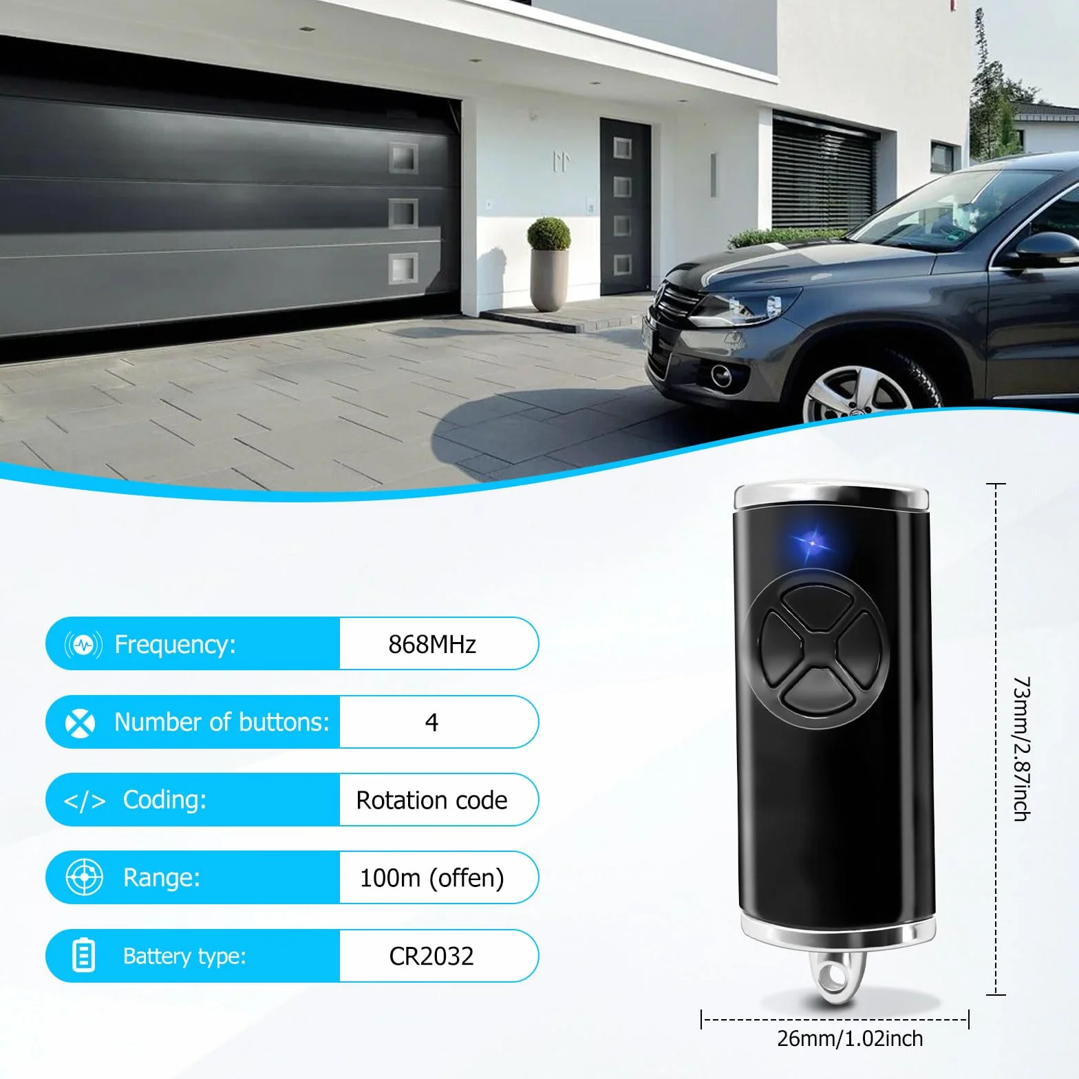 1 sztuka zastępczy nadajnik ręczny do Hörmann hse4-868-bs, otwieracz do bramy garażowej 868,3 MHz, 4 kanały kompatybilne z hse4-868-bs, hse2-868-bs(czarny)