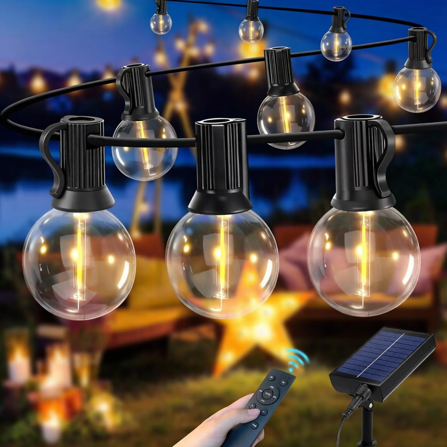 Sprifityy Łańcuch świetlny LED, do użytku na zewnątrz, 16 m, solarny łańcuch świetlny LED, G40, do użytku na zewnątrz, ściemniany, odporny na warunki atmosferyczne, wodoszczelność IP44, do ogrodu, na