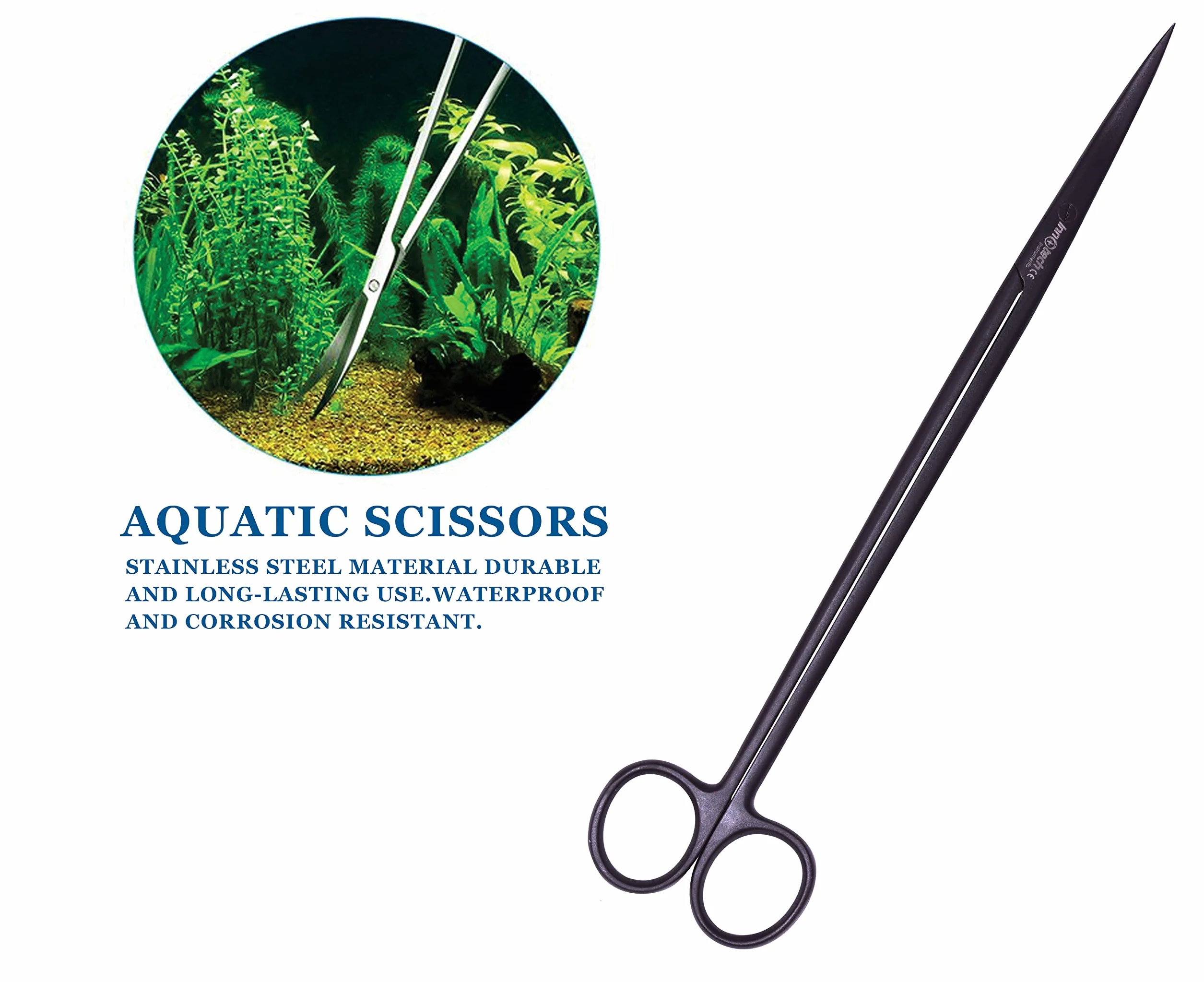 Innotech Aquascaping zestaw do czyszczenia akwarium, czarny kompletny zestaw narzędzi do pielęgnacji terrarium, ze stali szlachetnej (pęseta, nożyczki do roślin, szpatułka do żwiru)