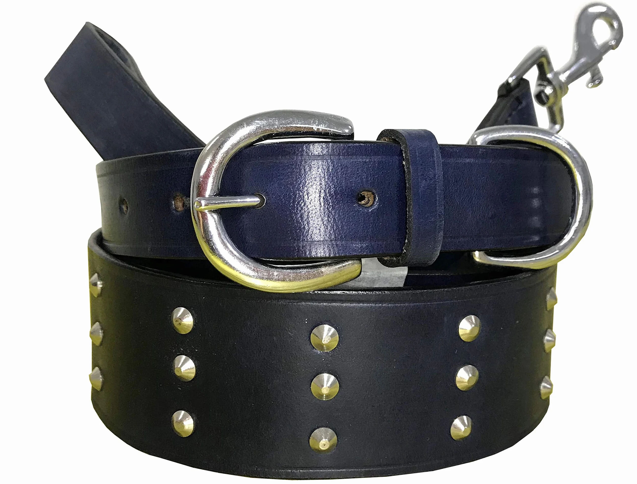 Genuine Leather Matching Pair Dog Collar and Lead Set - L (17-21 Inches)