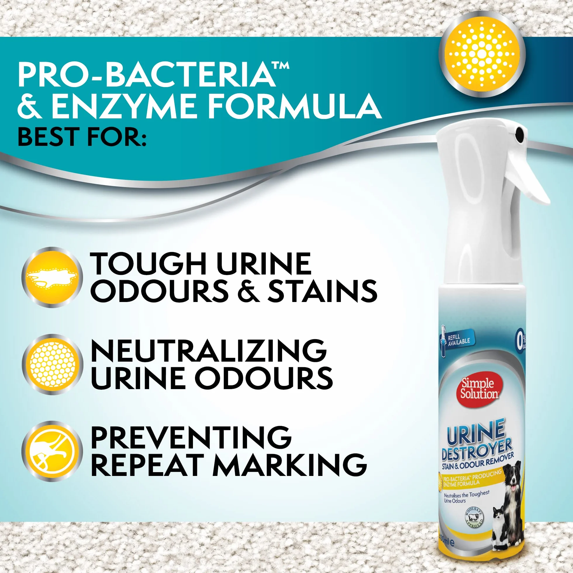 Simple Solution Cleaning Power Środek do Usuwania Plam i Zapachów Zwierząt Domowych, 400ml