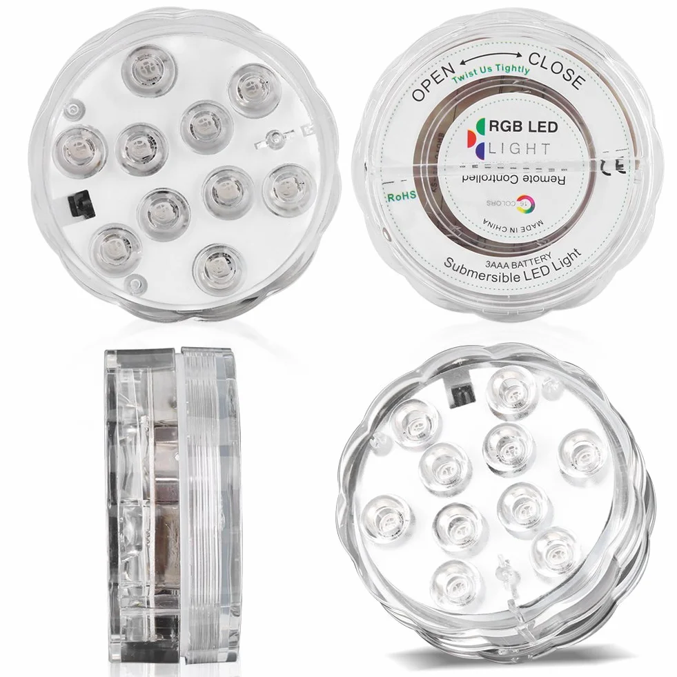Zatapialne diody LED Wodoodporna dioda LED zmieniająca kolor Podwodna elektroniczna herbata Okrągła świetlna z pilotem do akwarium Ogród Basen Staw Wesele Halloween Halloween Lampki świąteczne