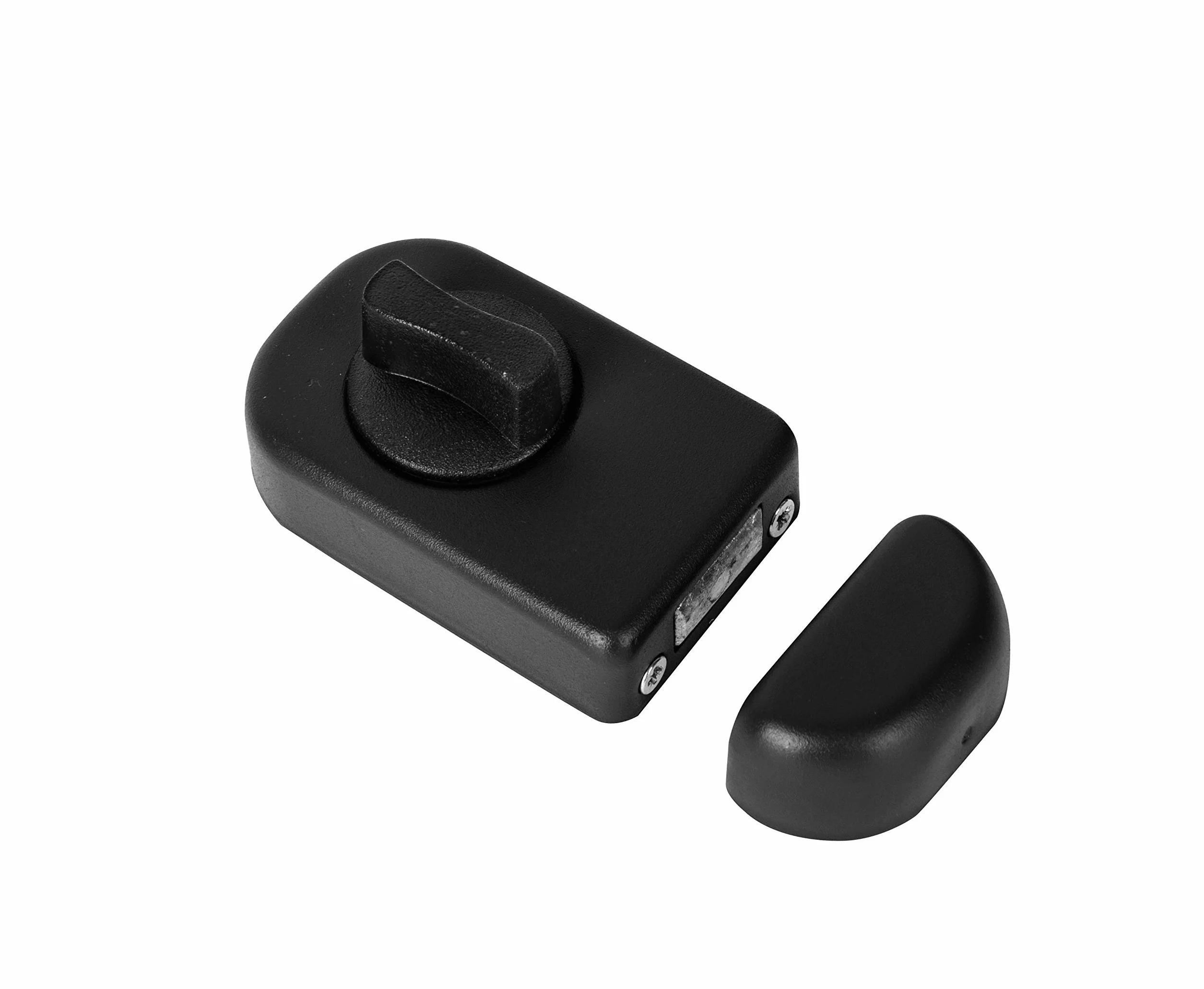 ADGO Ergo Zamek Drzwiowy Skrzynkowy Górny Powierzchniowy Nawierzchniowy Nakładany z Pokrętłem Atom Łucznik 60 mm , do Drzwi Bramy Furtki , Stalowy Mechanizm z Okrągłą Wkładką + 3 Klucze , Zestaw do Montażu , Czarny , 1 sztuka