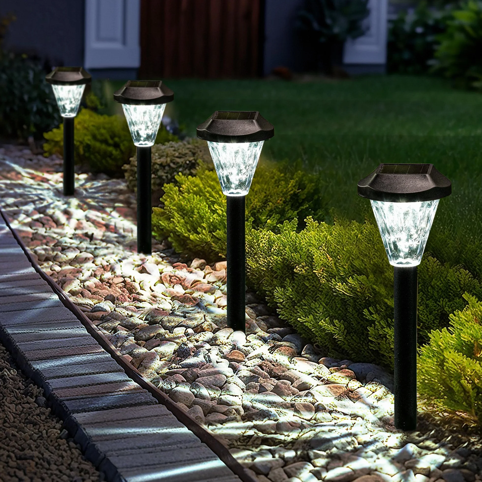 GIGALUMI 8 sztuk lamp solarnych na zewnątrz, wodoodporne, nowe, ulepszone lampy solarne na zewnątrz, solarne lampy zewnętrzne na patio, trawnik, podwórko i krajobraz