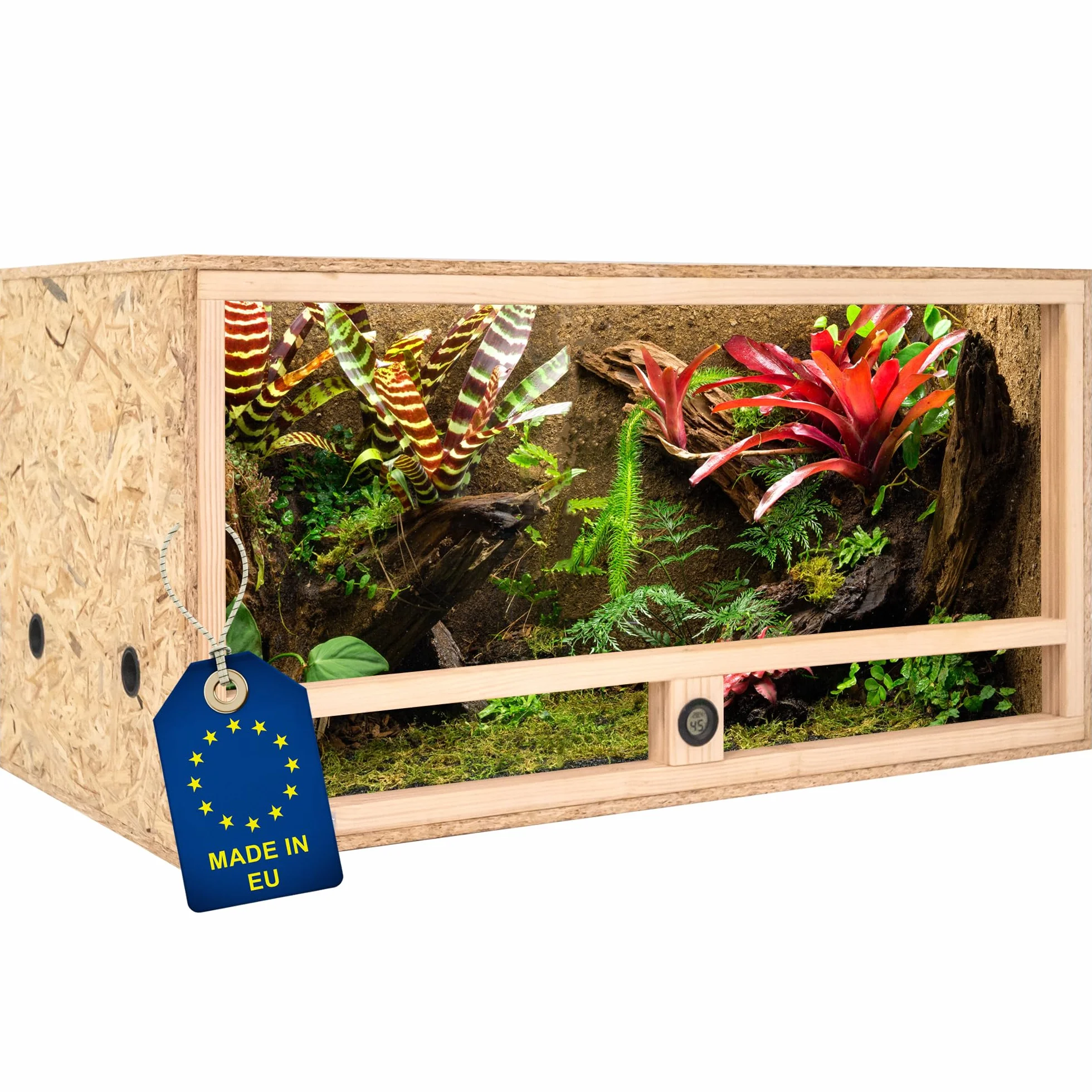 ITA Drewniane terrarium 100 x 50 x 50 cm ze zintegrowaną wentylacją i higrometrem, drewniane terrarium OSB-3, dla gadów, węży, płazów - produkt UE, certyfikat FSC