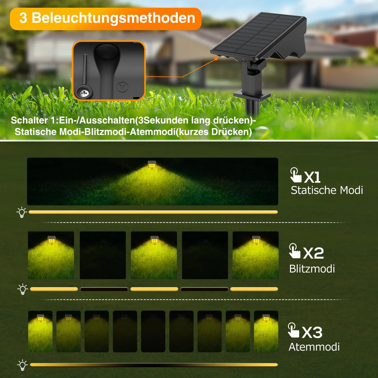 MEIKEE lampy solarne do ogrodu, 2700 K, ciepła biel, 3 jasność, 3 tryby, IP66, wodoszczelne, 4 sztuki