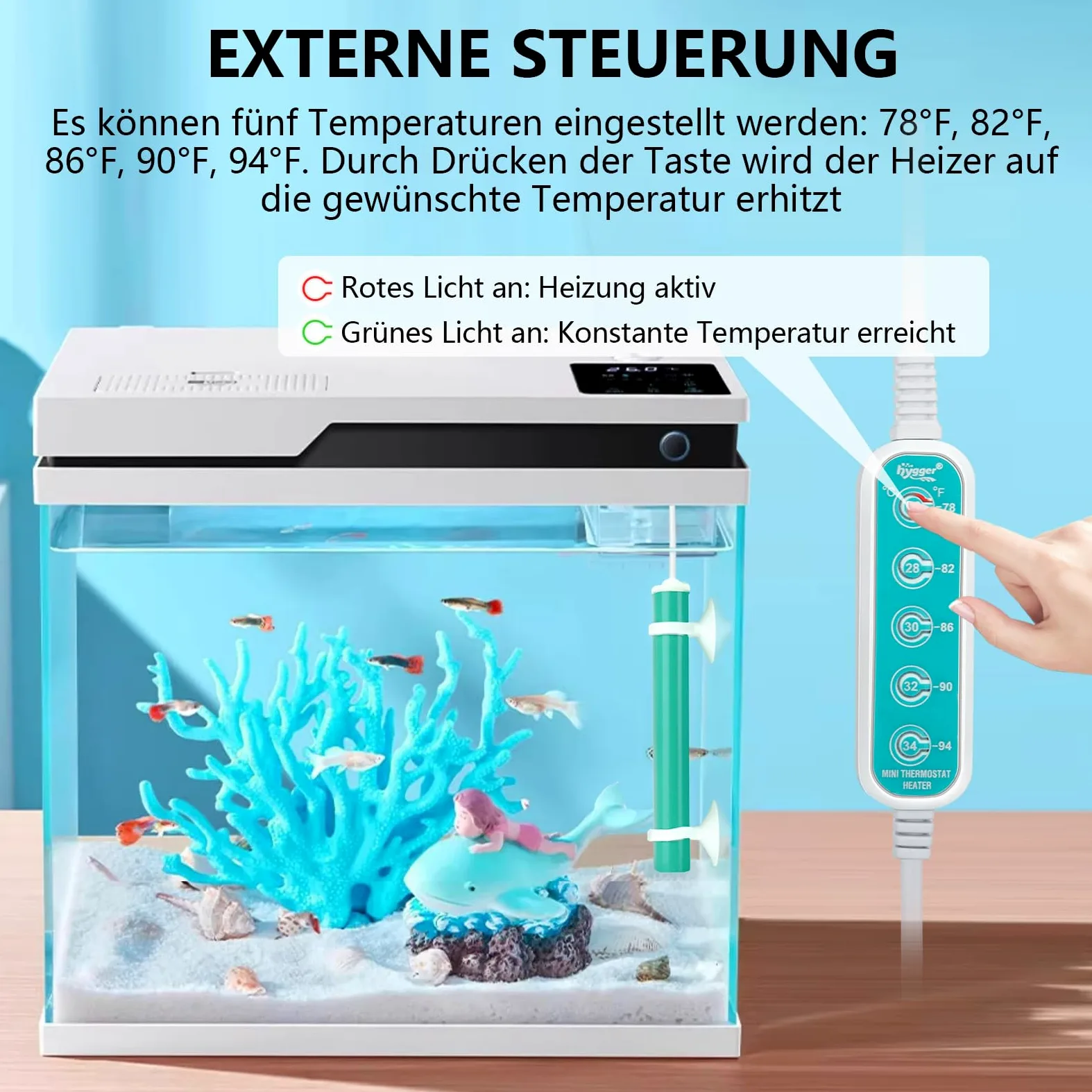 hygger Grzejnik akwariowy 50 W z przyssawkami regulowany zabezpieczenie przed przegrzaniem