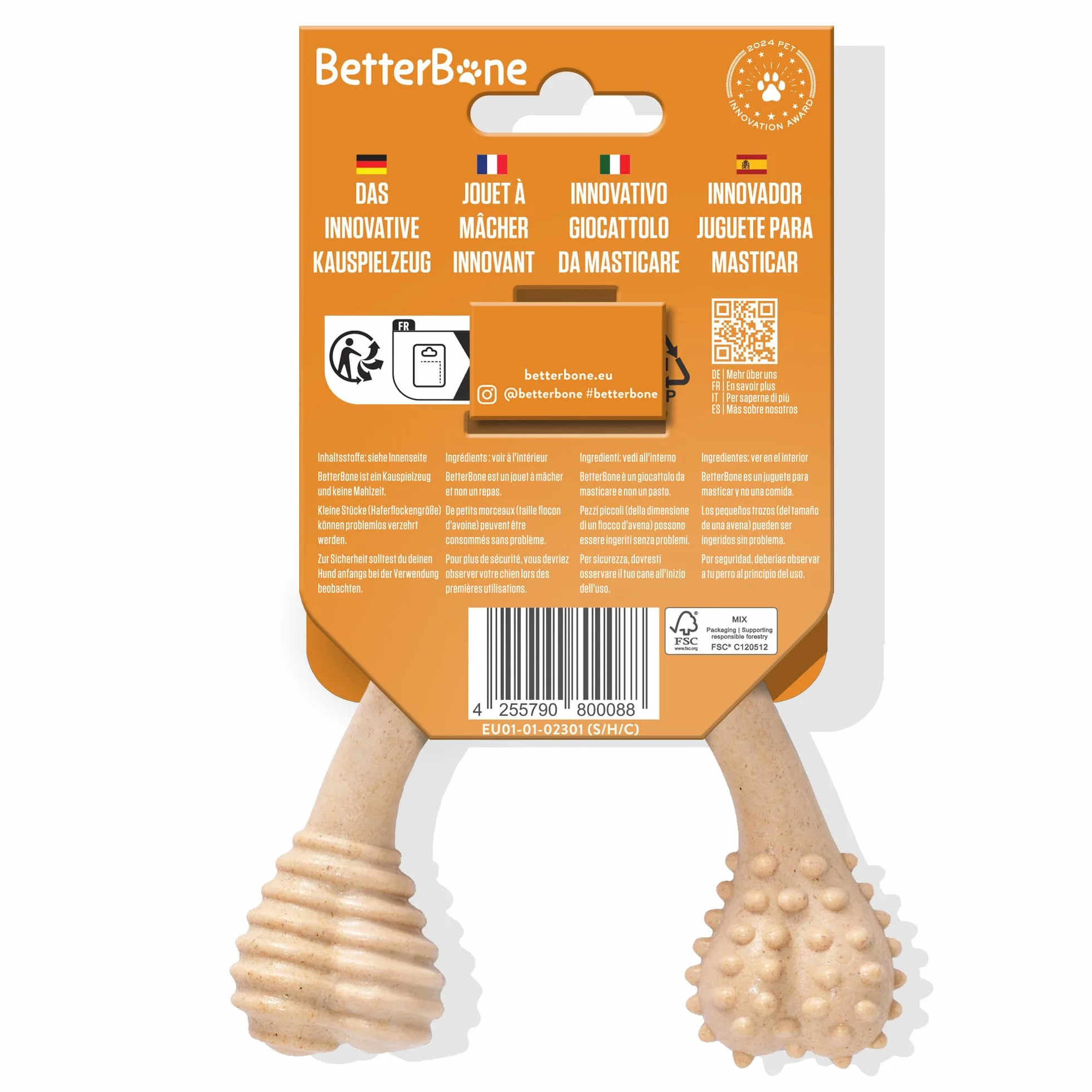 BetterBone - Zabawka dla psa do żucia – Small Hard Classic – wegańska kość do żucia dla psa, bez nylonu i GMO na bazie celulozy, bardzo twarda, neutralny smak, nie odpryskuje i hipoalergiczna