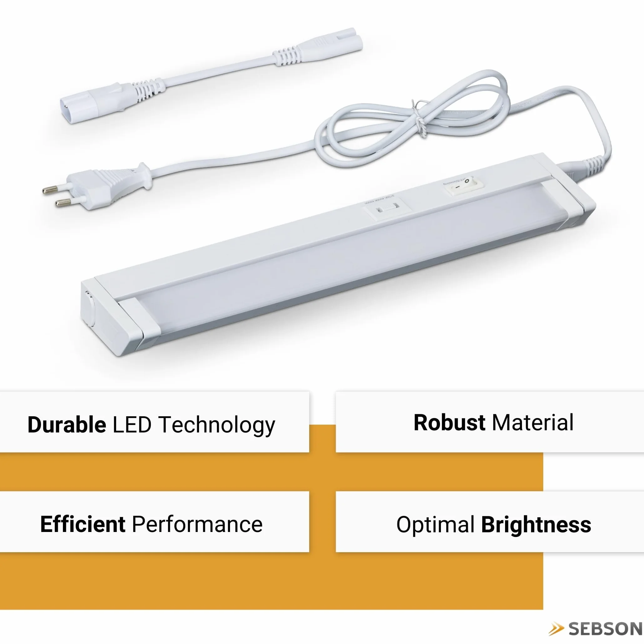 SEBSON Lampa podszafkowa LED do kuchni, 30 cm, możliwość ściemniania, 3 kolory światła 2700 K/4000 K/6500 K, wychylna, przełącznik i wtyczka 230 V, listwa świetlna z możliwością przedłużenia