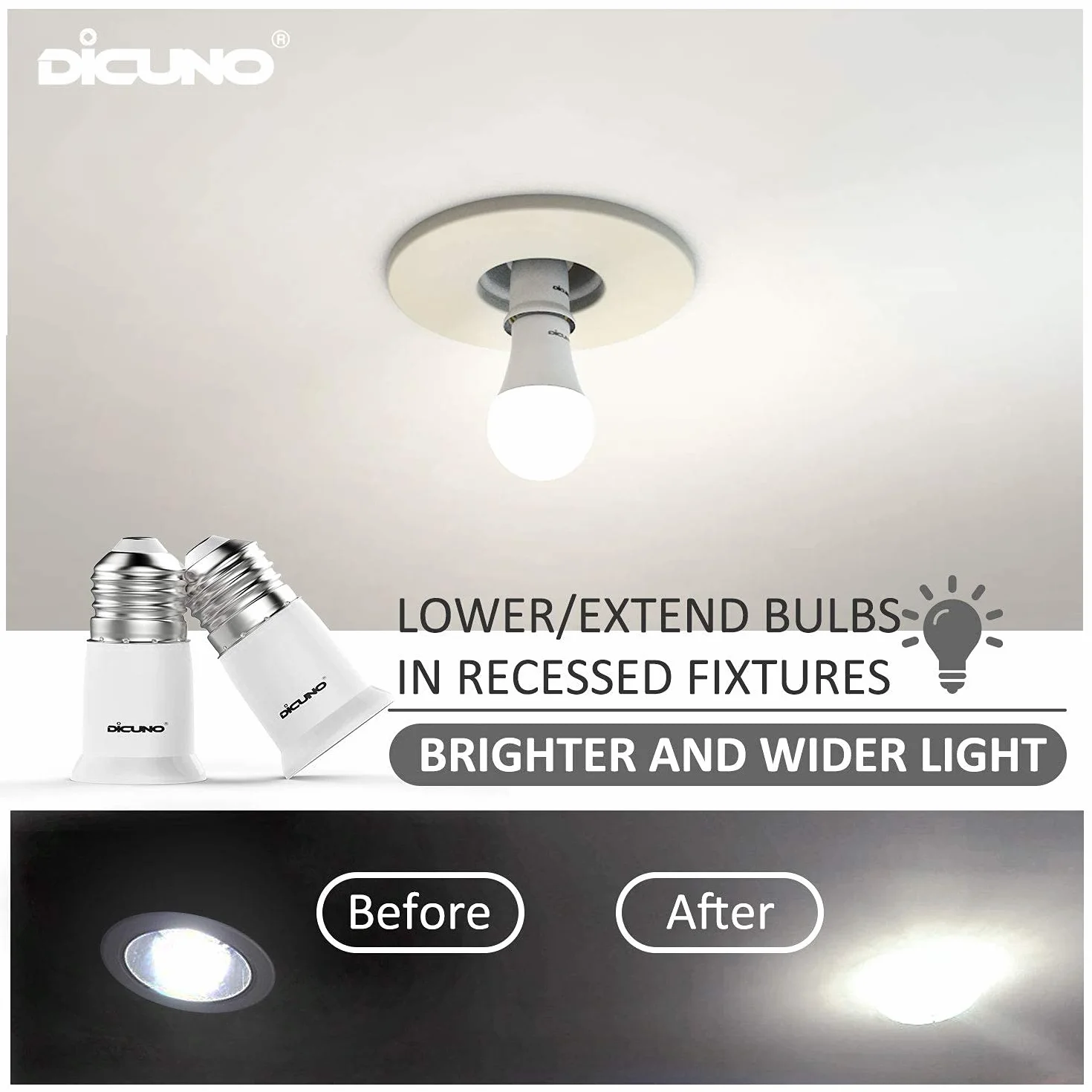 DiCUNO E27 do E27 adapter podstawowy 3 cm przedłużenie, standardowy przedłużacz gniazda lampy, przedłużacz żarówki, adapter uchwytu lampy, opakowanie 6 szt