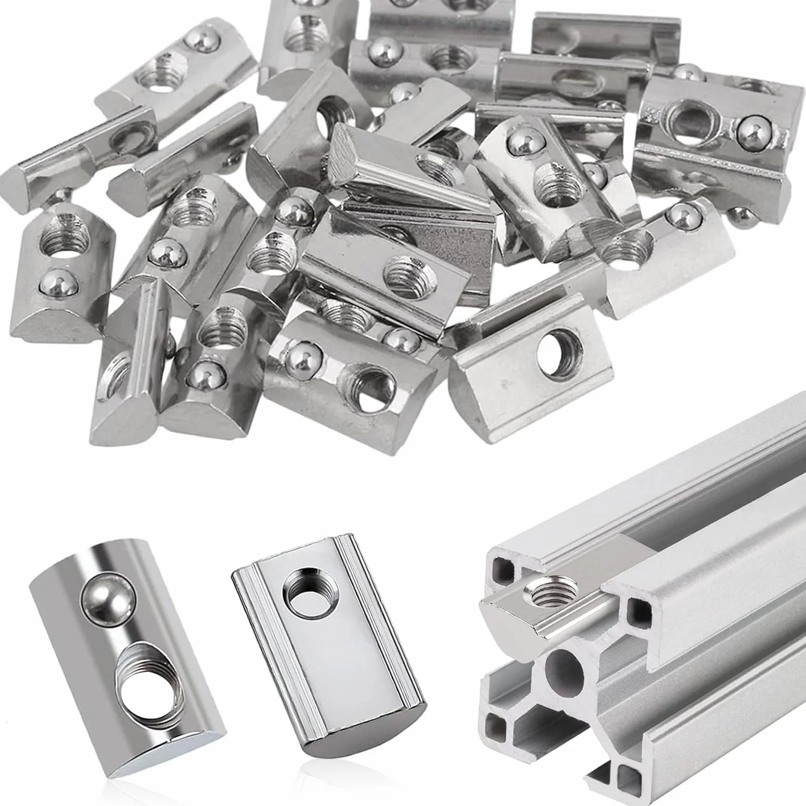 60 sztuk kamieni do rowków M6, nakrętka ślizgowa z kulką centrującą M6, zestaw kamieni do rowków ze stali węglowej do profilu aluminiowego 30 x 30