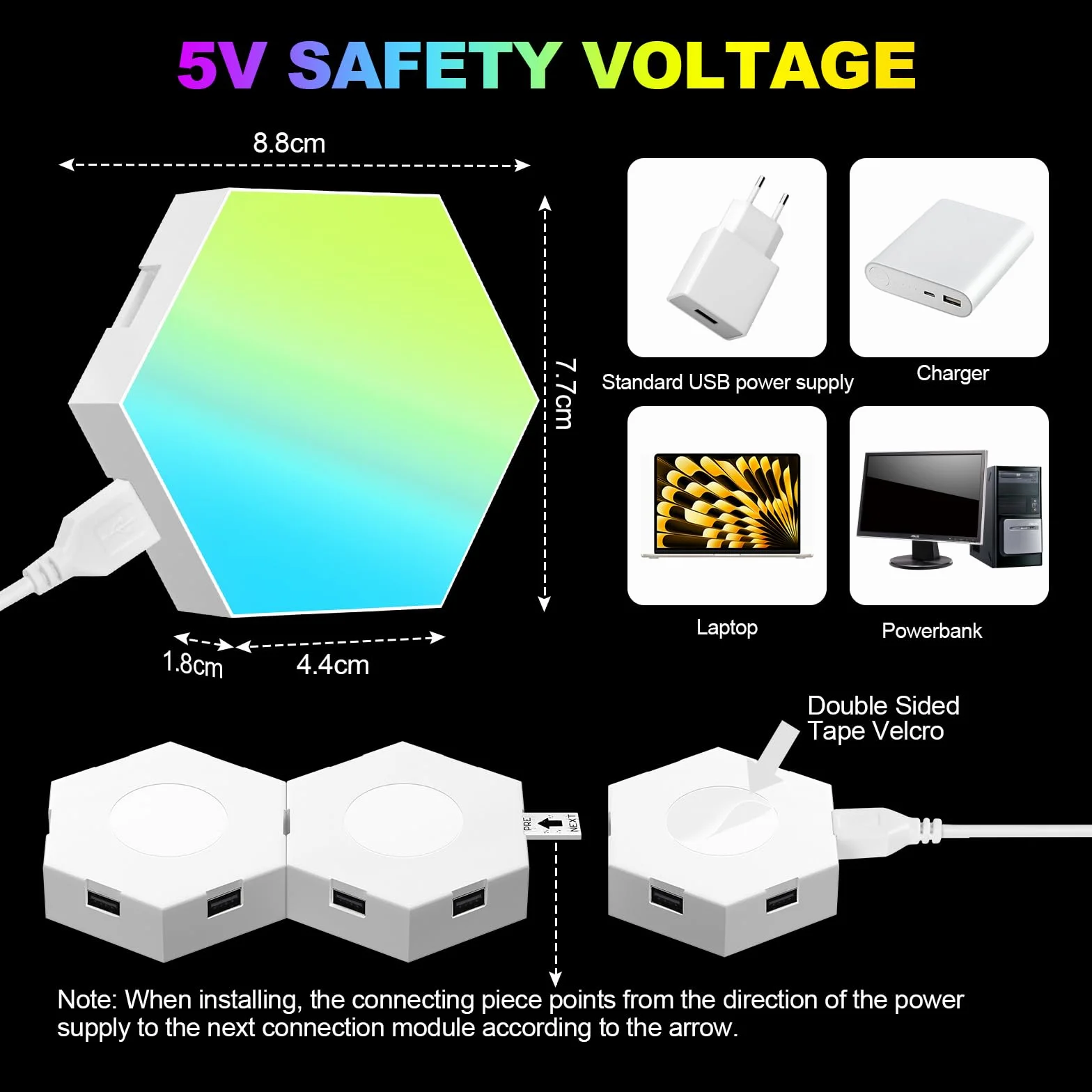 URAQT Hexagonalny Kinkiet LED do Gier, 8 Sztuk Paneli RGB, Inteligentny Sześciokątny, Synchronizacja Muzyki Sterowana Aplikacją dla Graczy, Wystrój Pokoju, Światło Modułowe
