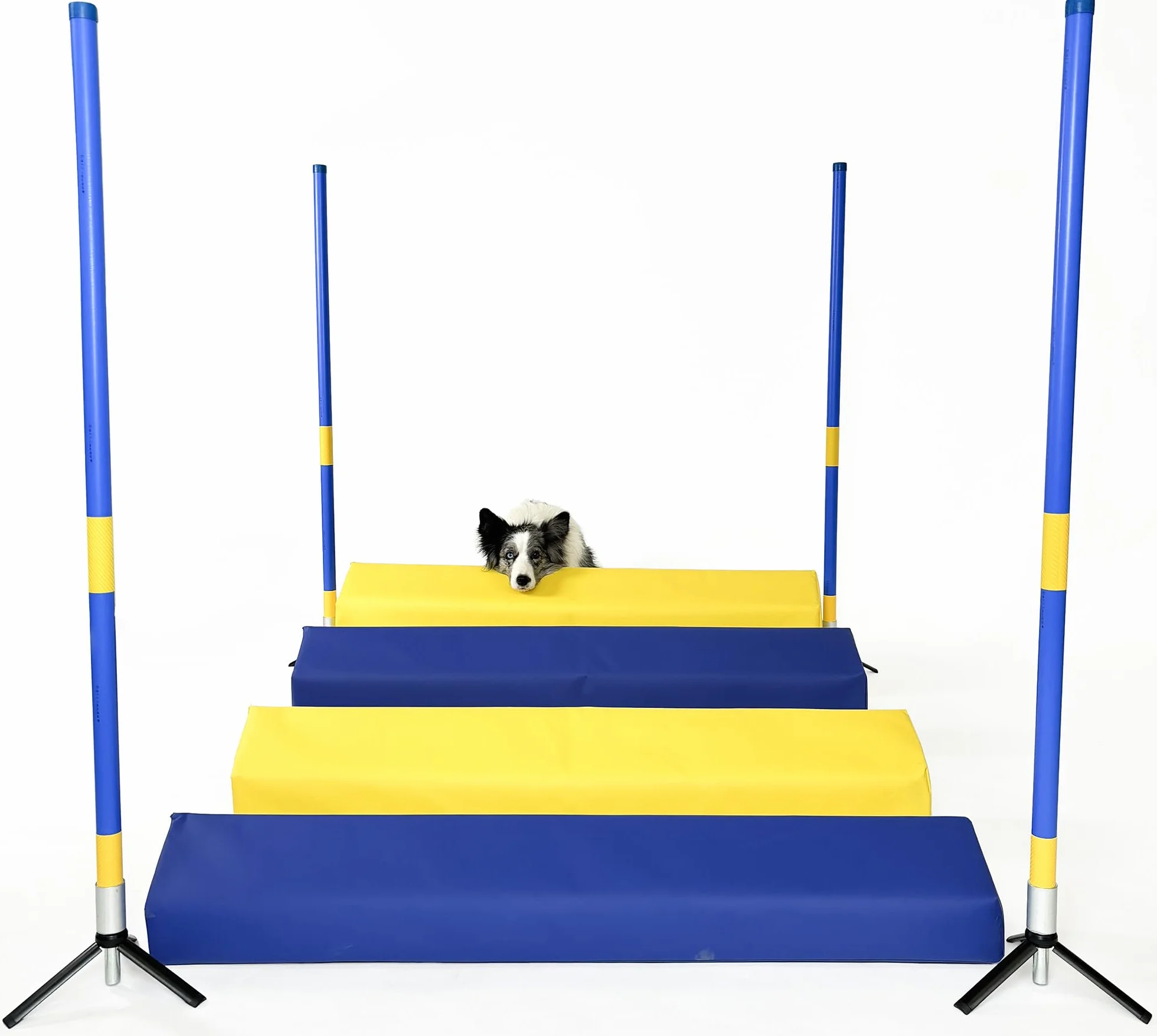 Callieway Agility Soft Skok w dalekim skoku SOSPIRI zgodny z FCI żółty niebieski zestaw 4 stojaki narożne