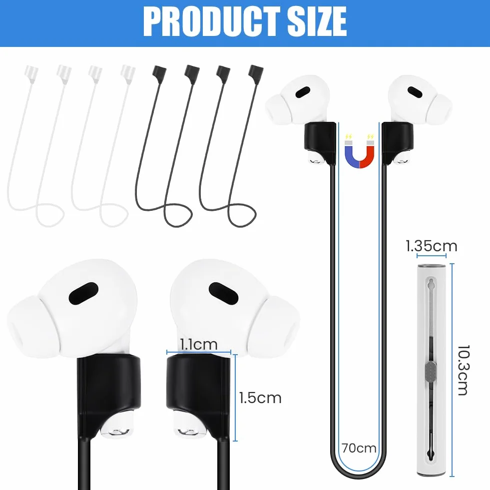 HOTUT magnetyczne paski zapobiegające zgubieniu do słuchawek AirPods, silikonowe, 70 cm, czarno-białe