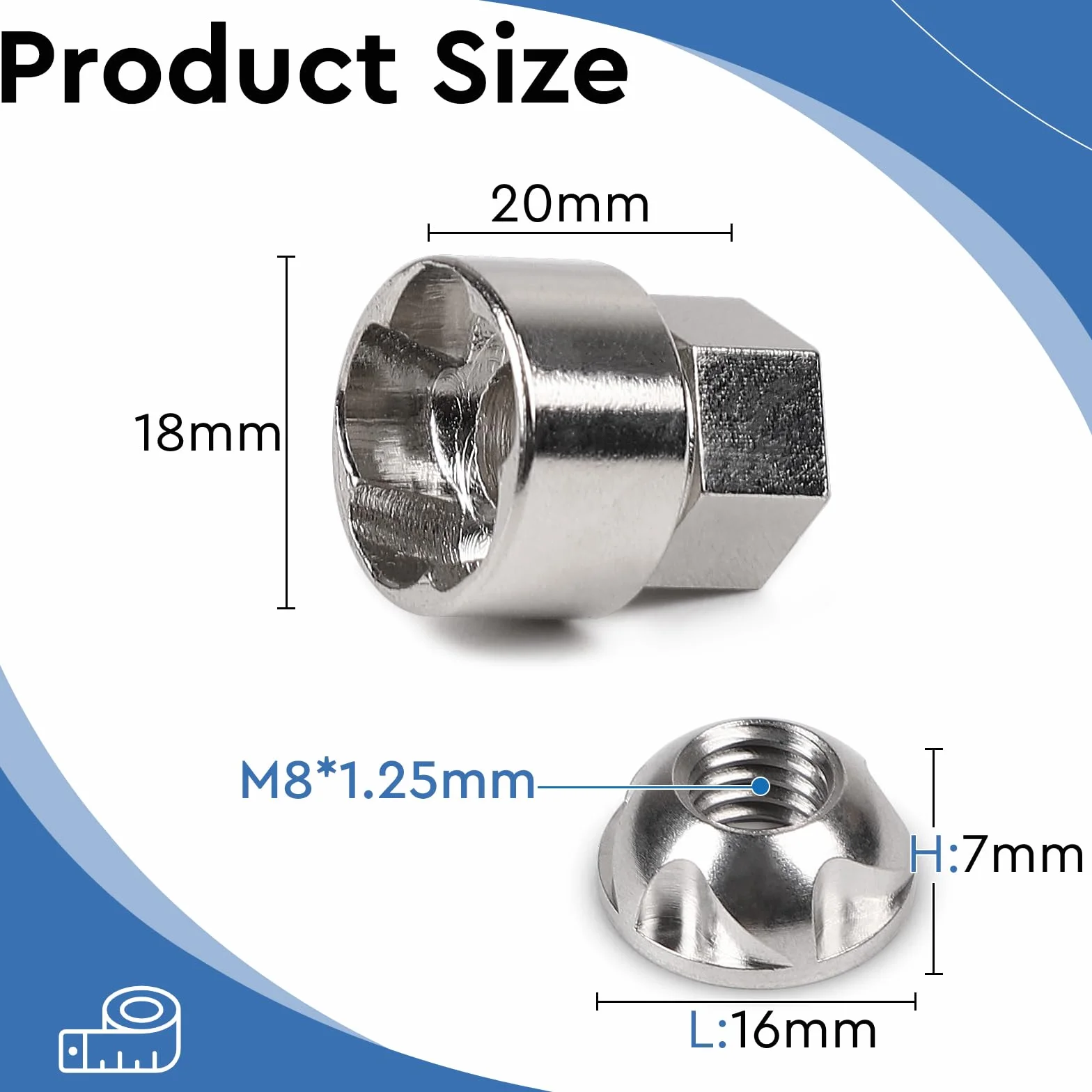 EFUTURETIME 4 x nakrętki zabezpieczające przed kradzieżą M8 x 1,25 mm nakrętka zabezpieczająca przed kradzieżą stal nierdzewna 303 z 1 nasadką