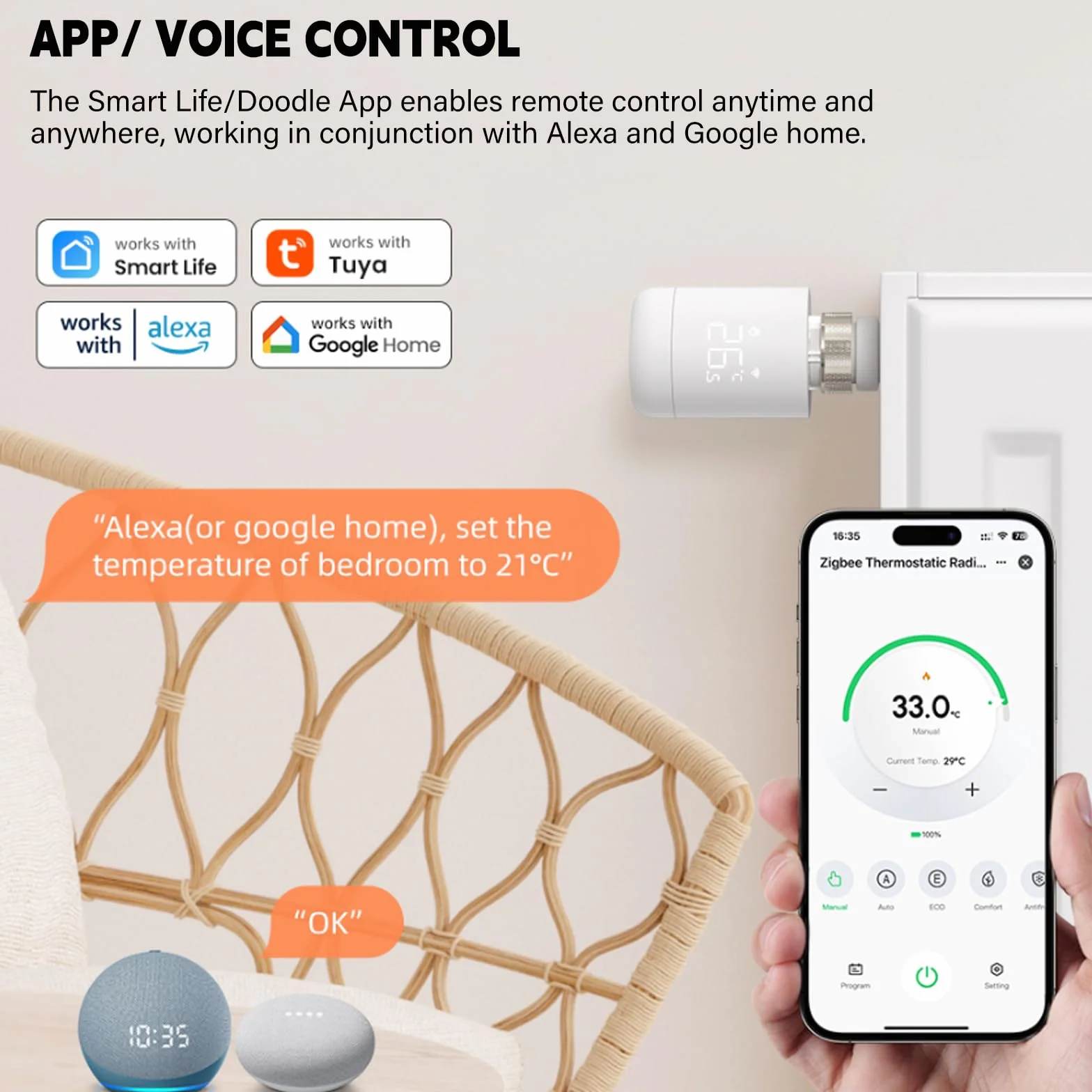 Inteligentny termostat grzejnikowy, termostat WiFi, regulator ogrzewania, termostat z aplikacją sterowania głosowego, programowalny termostat kompatybilny z Tuya/Alexa APP/Google