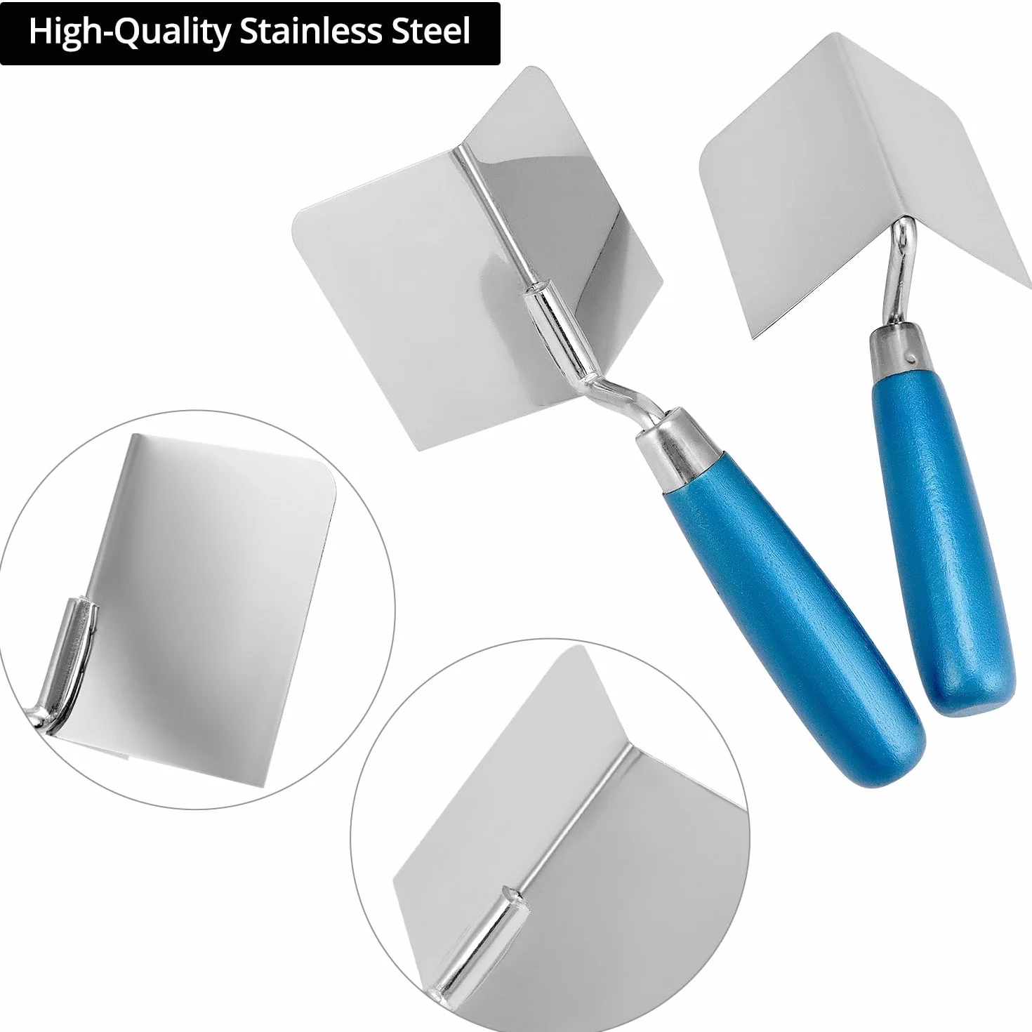 QWORK® Kielnia narożna 80 x 60 mm, wewnętrzna i zewnętrzna kielnia narożna, do profesjonalnego tynkowania, płyt kartonowo-gipsowych, 2 szt