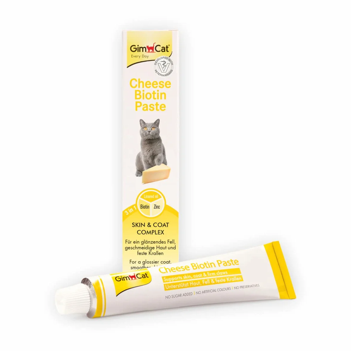 GimCat Cheese Biotin pasta serowa z biotyną - z aromatycznym serem, cynkiem i olejem lnianym dla sierści, skóry i pazurów - 1 tubka (1 x 50 g)
