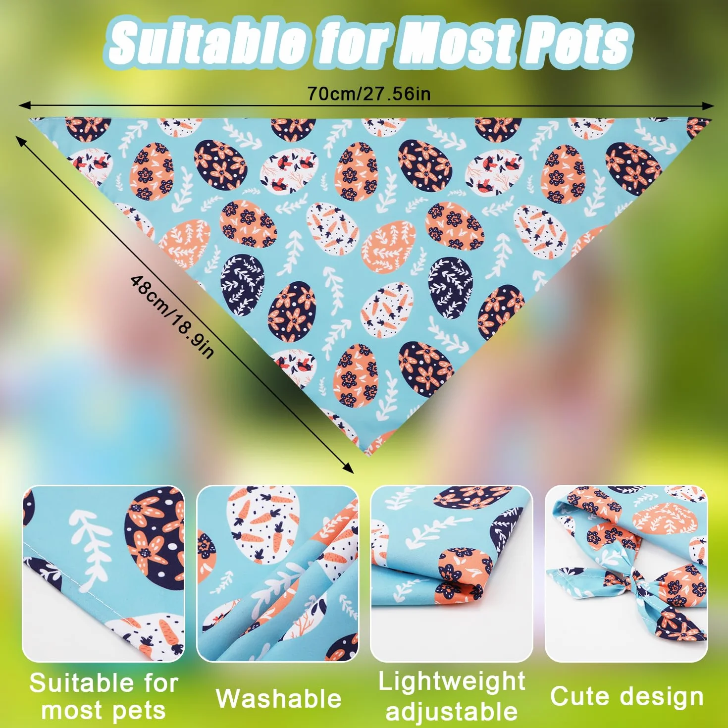 3 Szt. Wielkanocna Bandana dla Psa, 70x48cm Urocza Wielkanocny Trójkatny Szalik dla zwierzaka Jajko Wielkanocne Kwiat Kurczak Wielkanocne Sliniaki dla Szczeniat dla Psów Prezent Wielkanocny