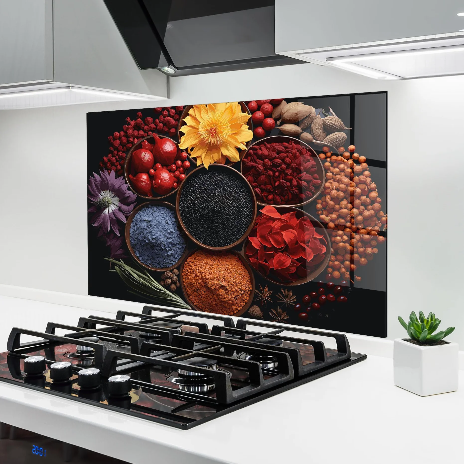 ARTHUB® Szklany panel kuchenny 50x70 cm, Autumn Color Spices | Osłona przed rozpryskami, Lustrzana płytka ścienna, Płyta szklana, Szkło hartowane, Żywność, Przyprawy