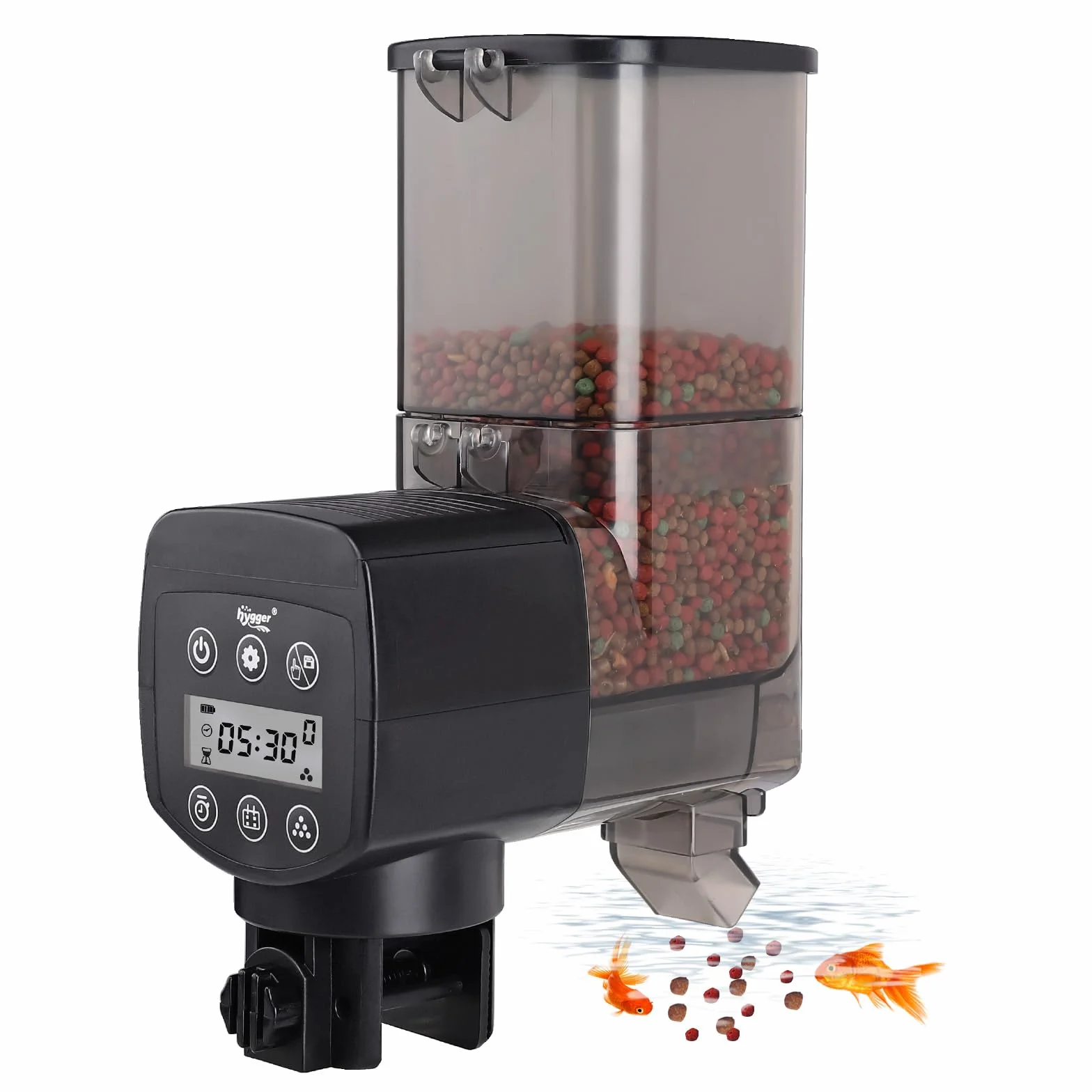 hygger Automatyczny dozownik karmy dla ryb, 350 ml, automatyczny karmnik do akwarium do stawu z wyświetlaczem LCD, kontroler Fish Feeder Automatic na weekend Holiday (nie zawiera baterii)