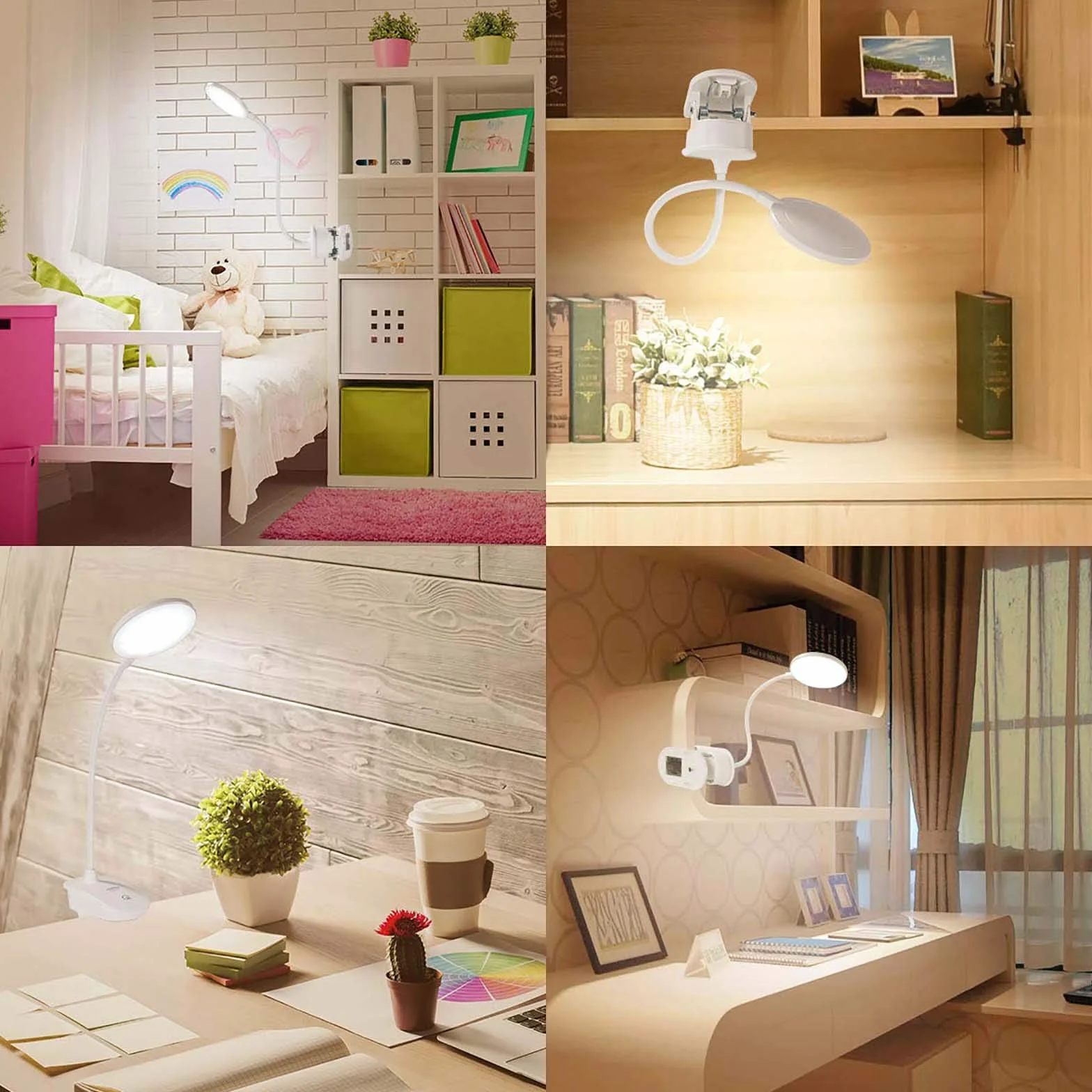 Miady Lampka do czytania na łóżko, lampka zaciskowa z akumulatorem do ponownego ładowania przez USB, 3 poziomy jasności, ochrona oczu, lampa zaciskowa, sterowanie dotykowe, elastyczna łabędzia szyja