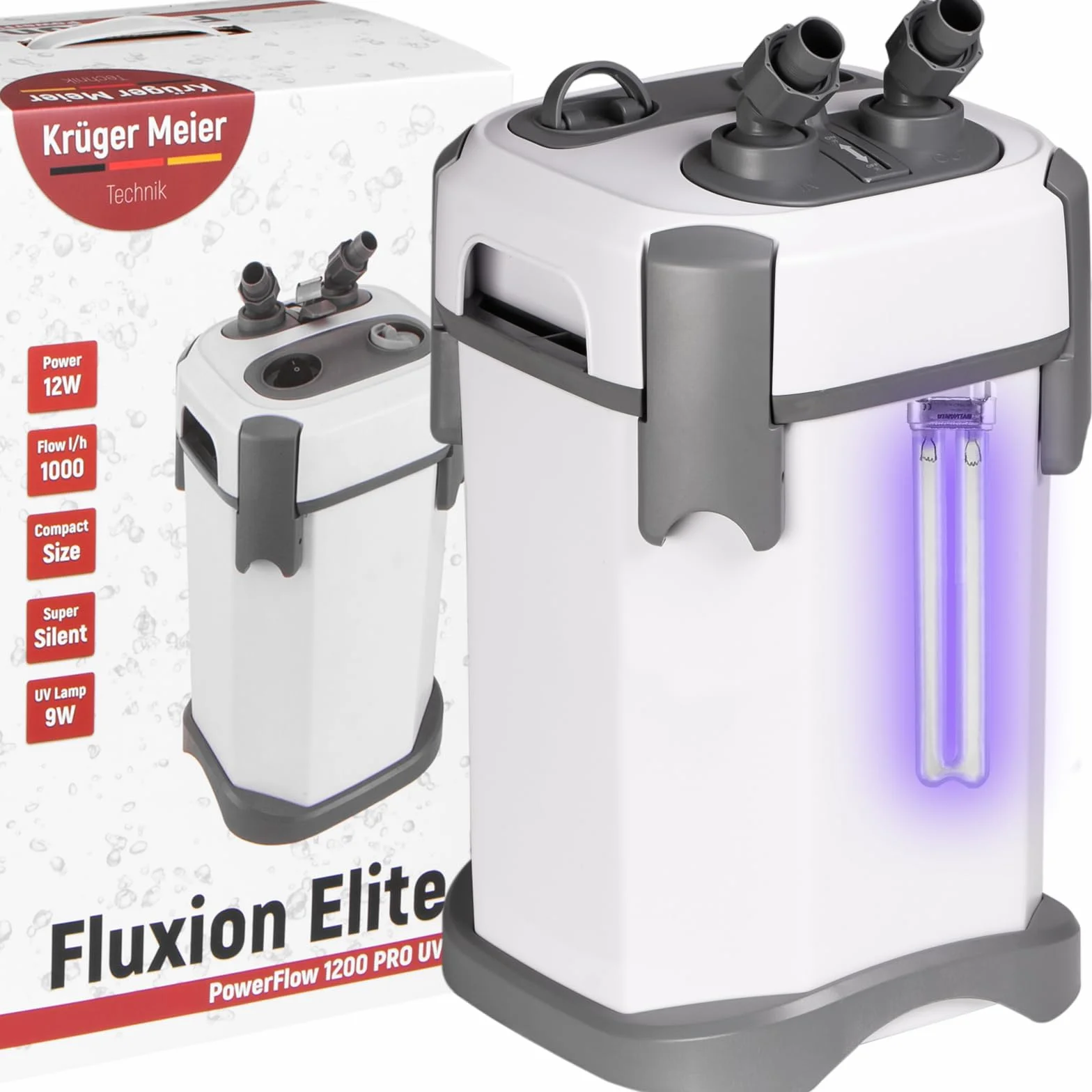 Kruger Meier Fluxion Elite 1200 UVC PRO Filtr Zewnętrzny z Lampą UV do Akwarium 100-250 L