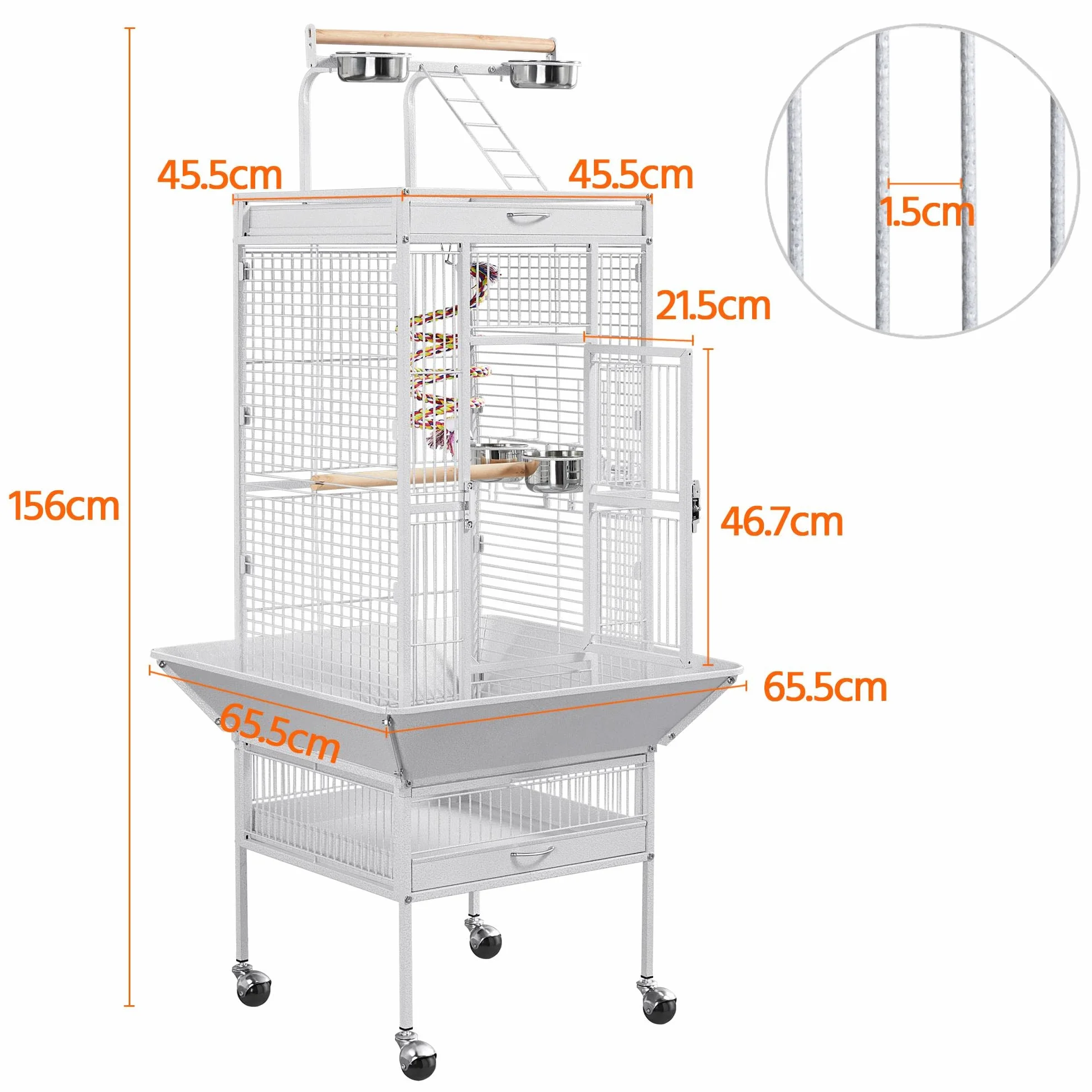 Yaheetech Klatka dla papug woliera dla ptaków, 65,5 x 65,5 x 156 cm, biała