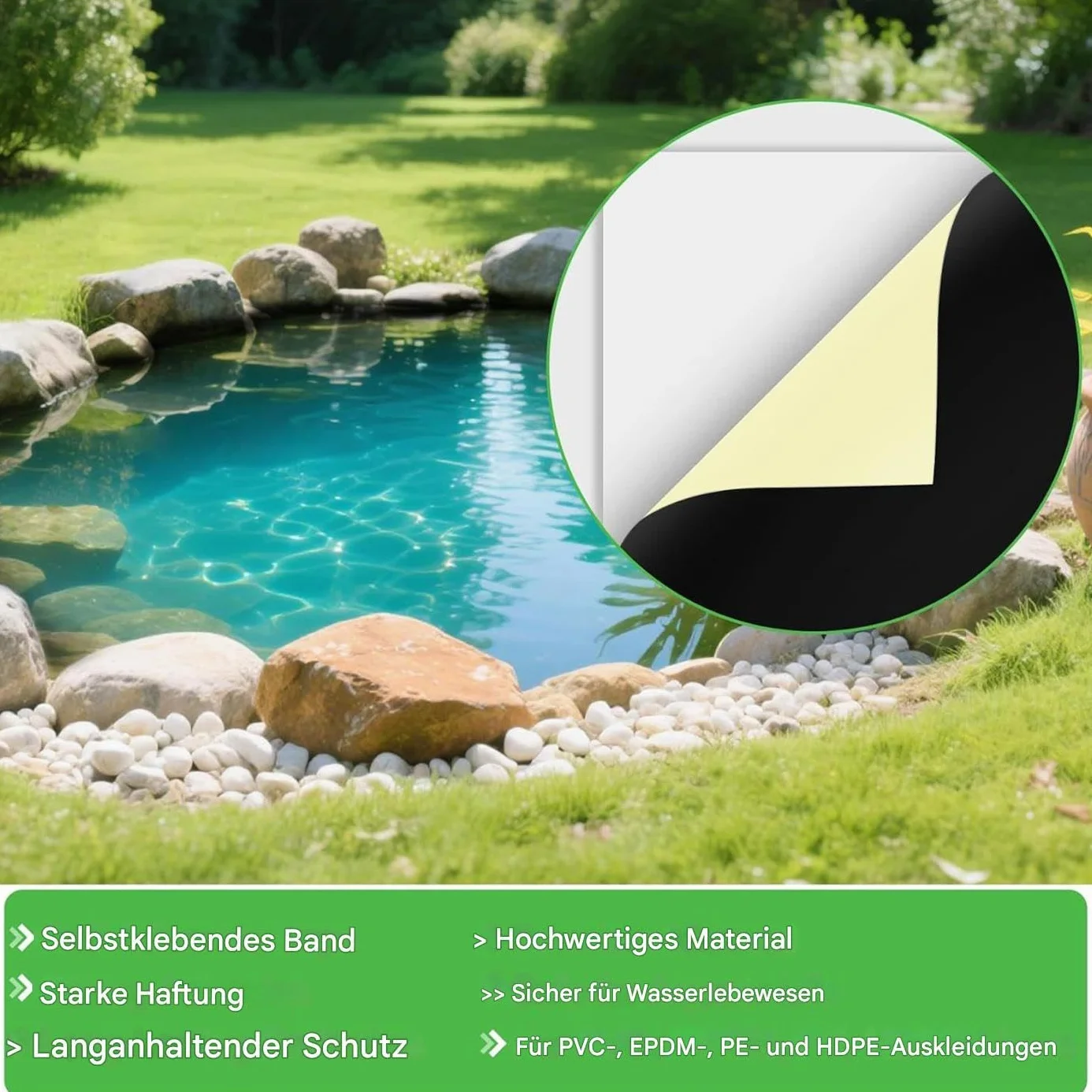 Zestaw naprawczy folii do stawu, 2 sztuki łatek do oczka wodnego, samoprzylepny zestaw szwów z wodoodporną taśmą uszczelniającą do rynien dachowych 20 cm x 20 cm