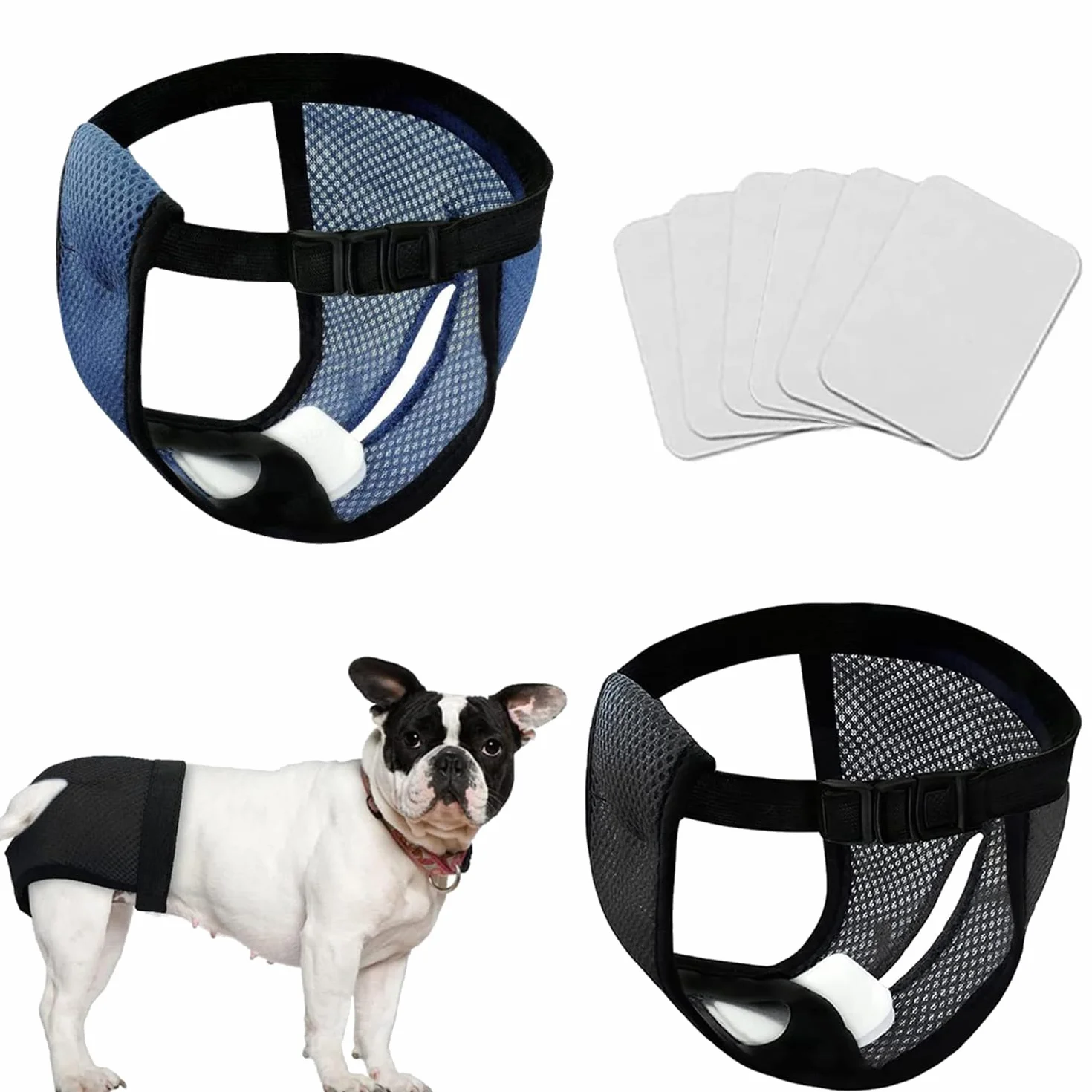 Voarge 2 Pack majtki dla psów, wielokrotnego użytku pieluchy dla psów z 6 podkładkami higienicznymi, ciepłe, menstruacja, nadające się do prania, pielucha, ochrona dla psów, czarne i niebieskie (M)