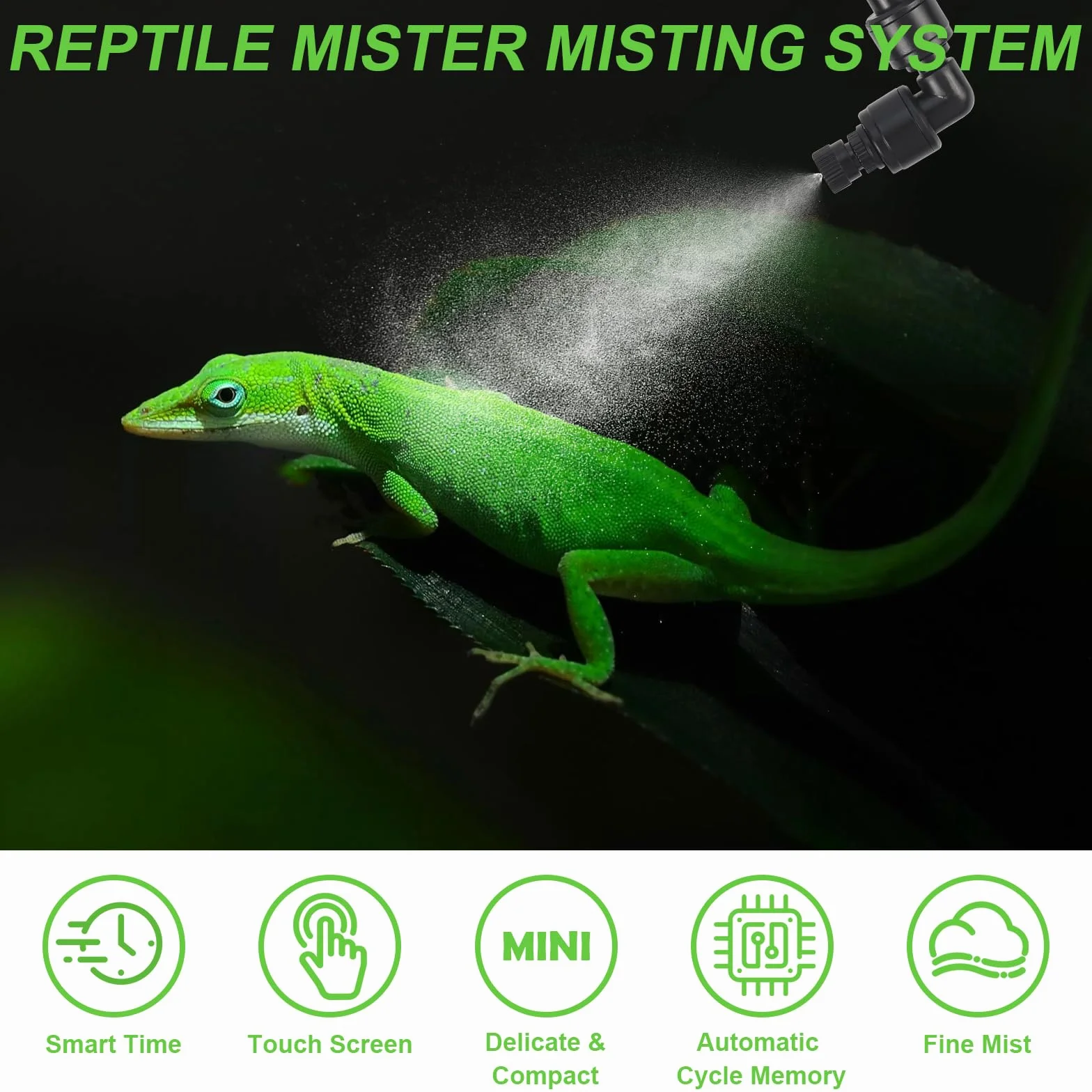 inteligentny system zraszania terrarium, nawilżacz powietrza z timerem i dyszami natryskowymi, regulacja 360°, nawilżacz powietrza, nebulizator do terrarium dla płazów, gadów, roślin