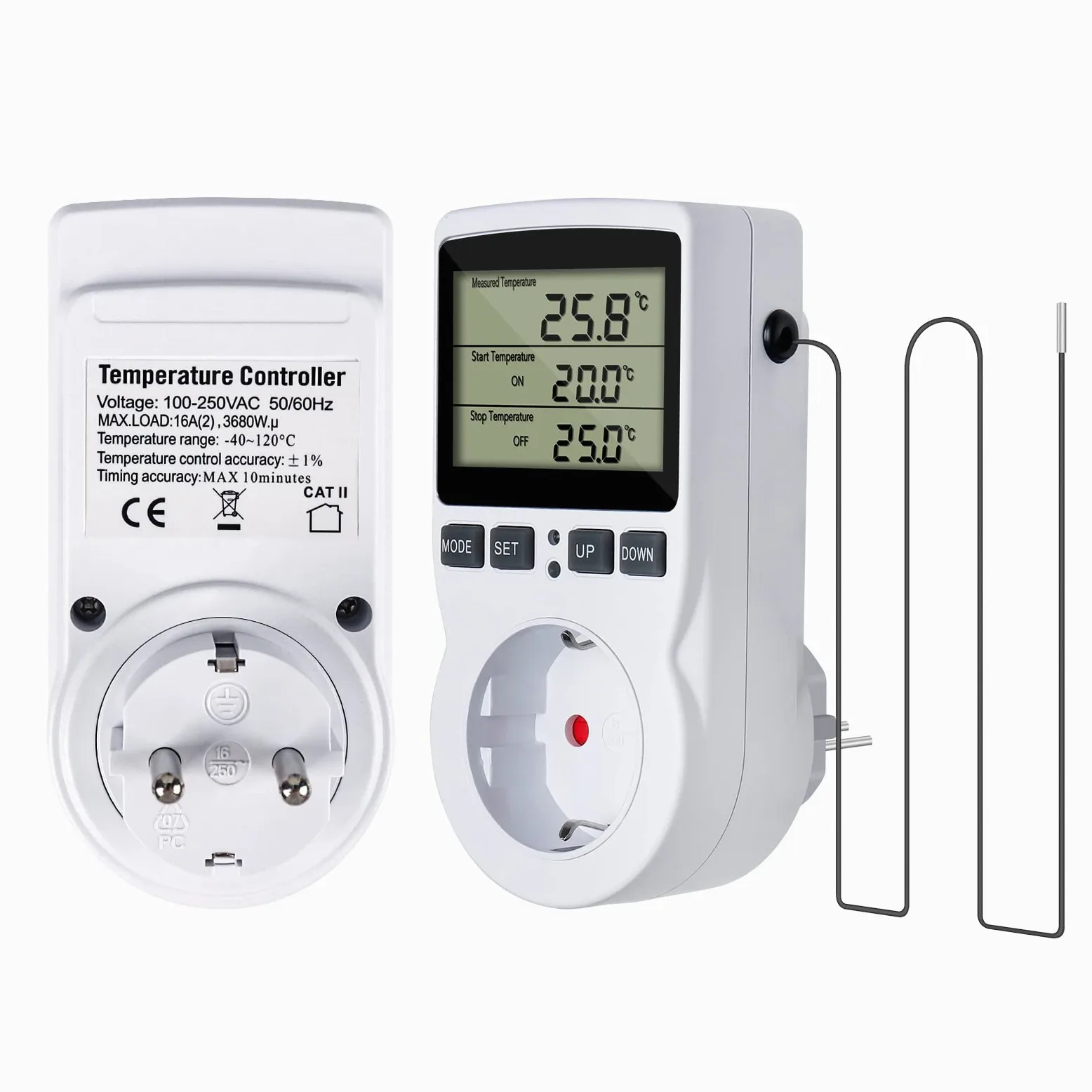 Cyfrowy termostat gniazdko elektryczne 230 V z czujnikiem i timerem do szklarni terrarium akwarium