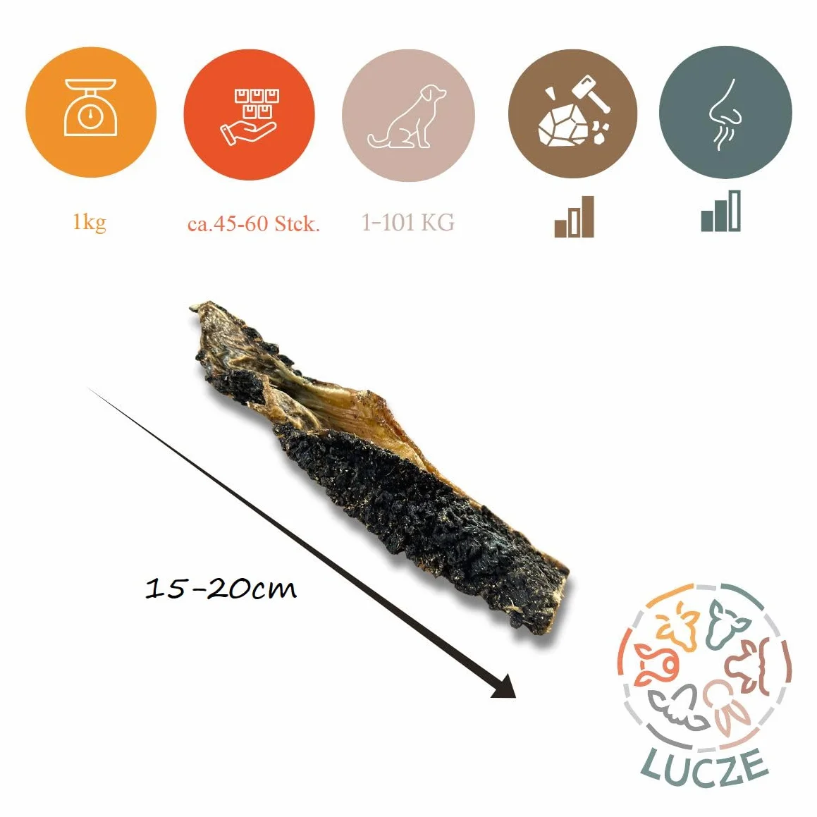 Suszone żwacze wołowe dla psów, (15–20 cm) – naturalne gryzaki dla psa 100% wołowina, bez dodatków i zbóż, hipoalergiczne przysmaki dla psa, dentystyczne, treningowe (1kg)