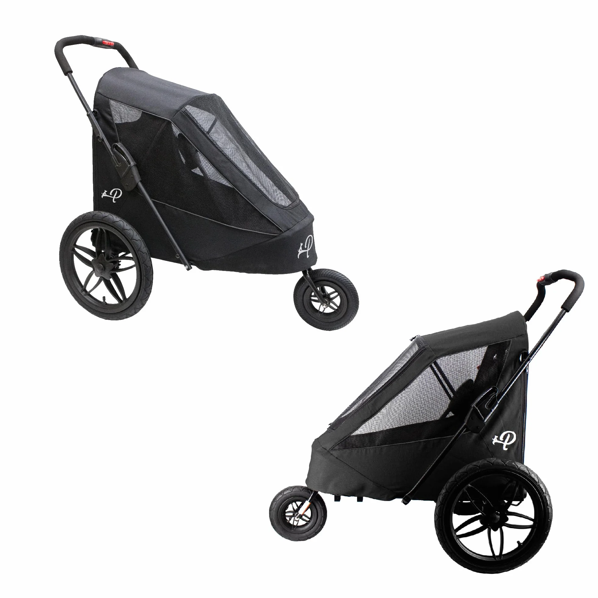 PETIQUE Luksusowa przyczepa do roweru dla psw, Duy rozmiar joggera, skadanie jedn rk, opony powietrzne, osona przeciwdeszczowa, pompa do opon, adapter rowerowy, Czarny