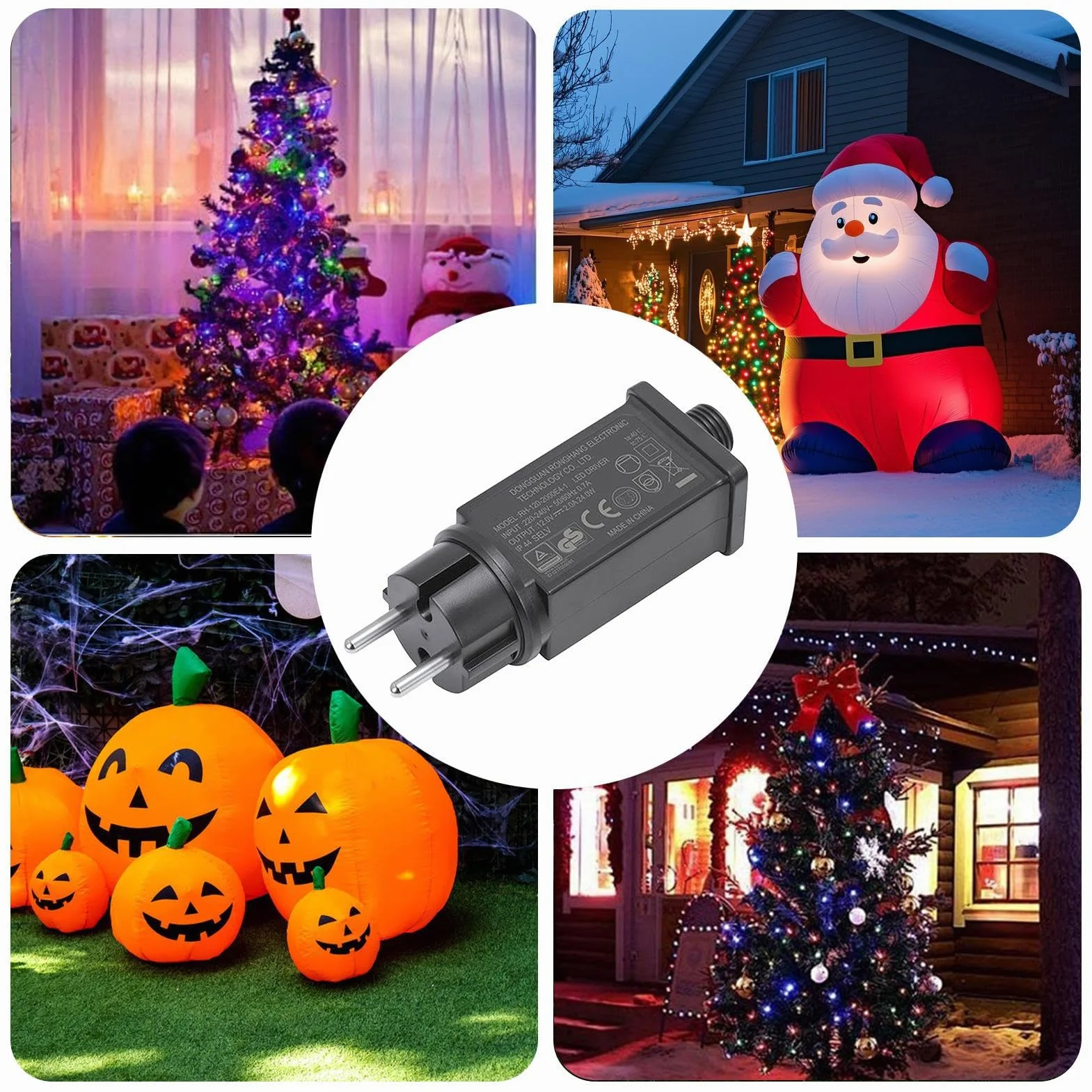 Transformator ?wiat?a LED,Zasilacz 12V Wtyczka UE Do Lampek LED,Wodoodporna Transformator Niskonapi?ciowa IP44 | na Halloween i Bo?e Narodzenie