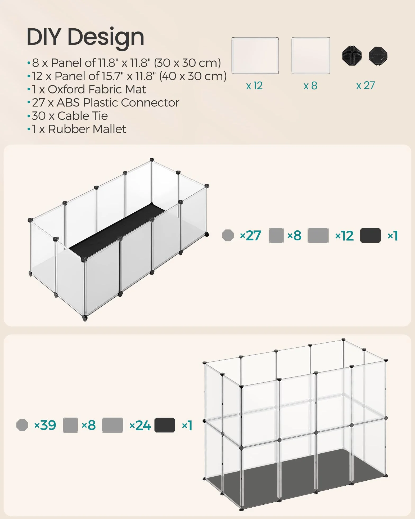 SONGMICS Klatka dla zwierząt 125 x 63 x 42 cm biały LPC009W01