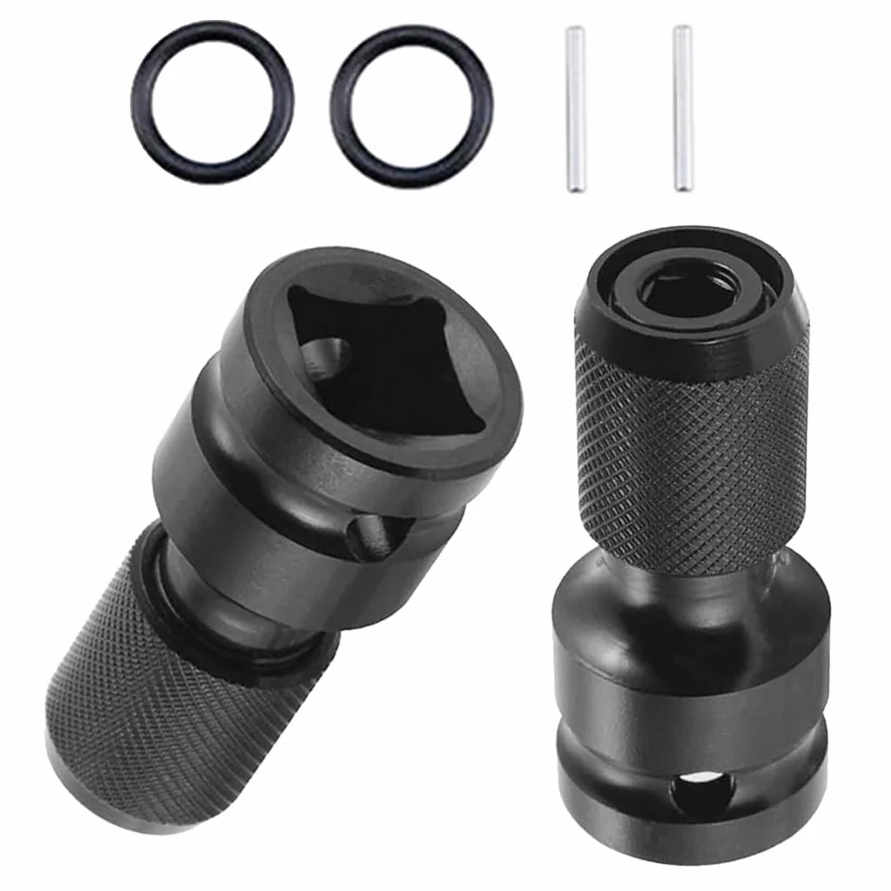 Zestaw 2 adapterów: 1/2" kwadrat na 1/4" sześciokąt do kluczy udarowych z grzechotką oraz adapter do uchwytu bitów wkrętakowych, dla większej elastyczności pracy.