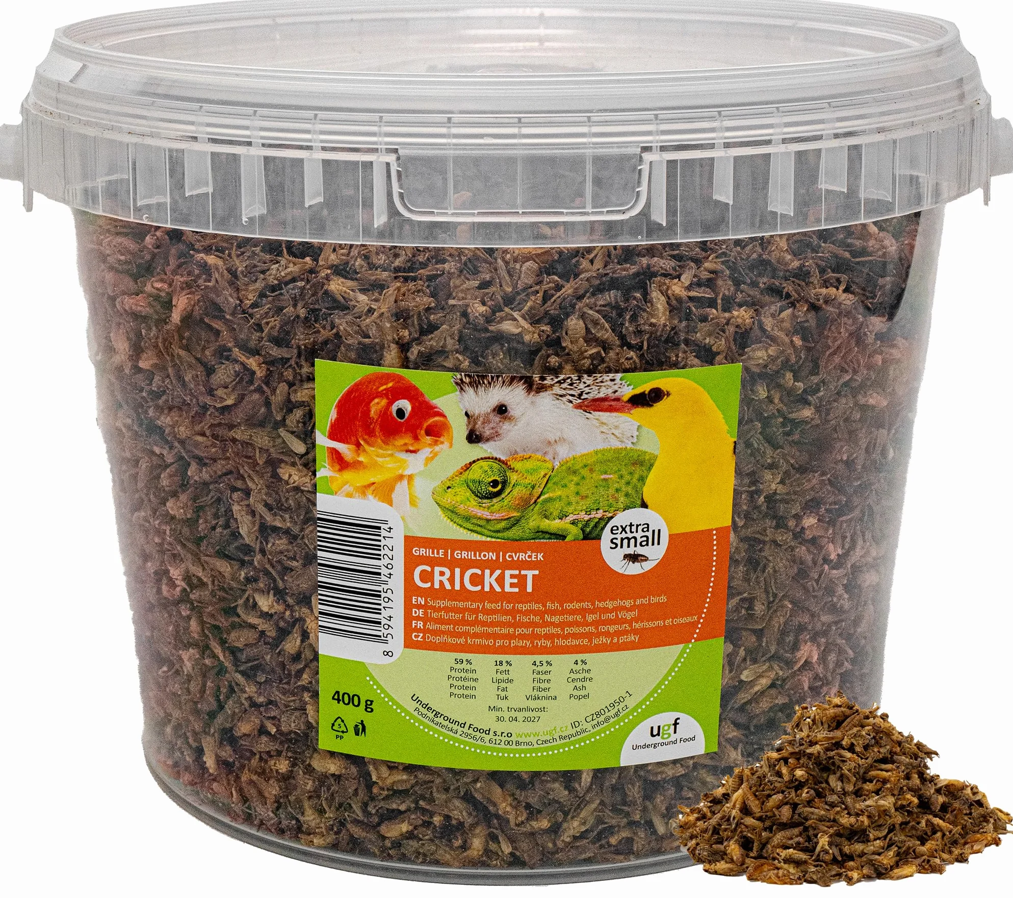 UGF - Suszone małe świerszcze - 400 g w wiaderku 3-litrowym, Owady świerszczowe, Karma dla ptaków dzikich (całoroczna), Karma dla żółwi, Karma dla jeży, Karma dla jaszczurek, Karma dla ryb