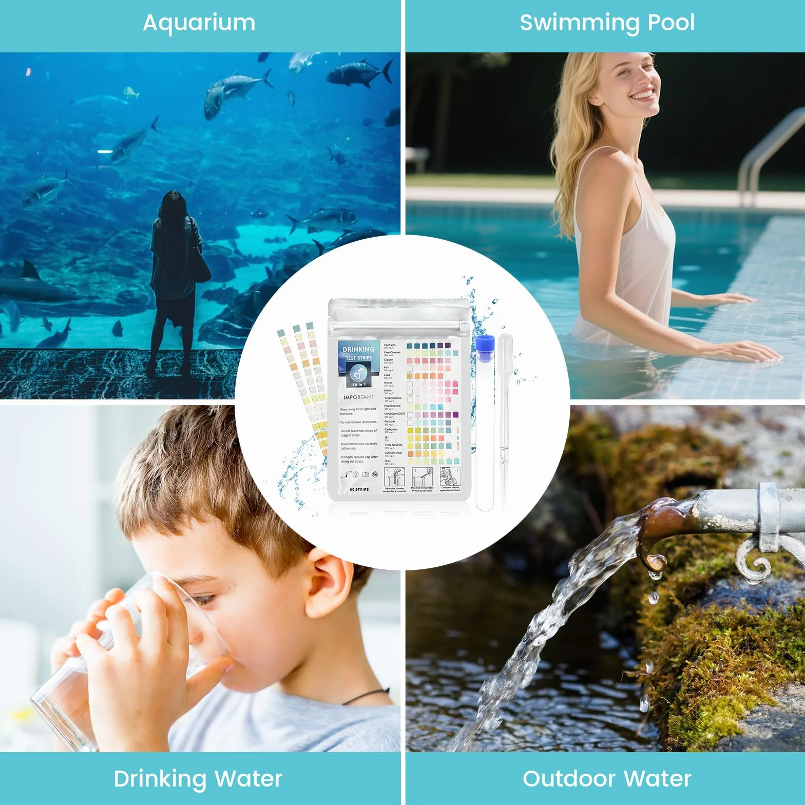 16 w 1 paski testowe do wody pitnej – 50 pasków Testy wody do wody pitnej Szybki test/paski testowe do basenu Whirlpool na akwarium/paski testowe do całkowitej twardości wartości pH Brom Chlor