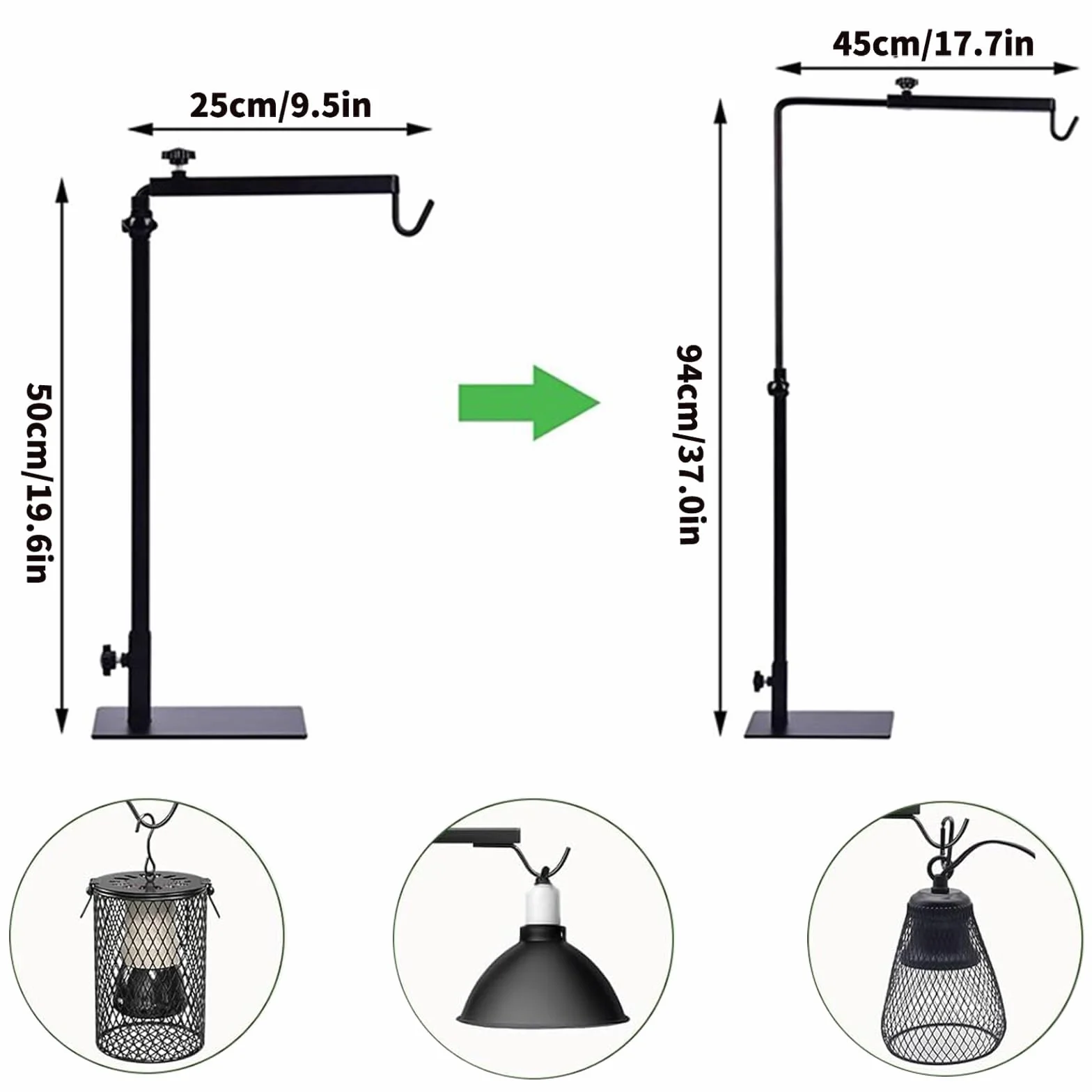Stojak do lampy dla gadów, terrarium, regulowana wysokość 50-94 cm, szerokość 25-45 cm, uchwyt lampy dla gadów, żółwi, pająków, gekonów, jaszczurek