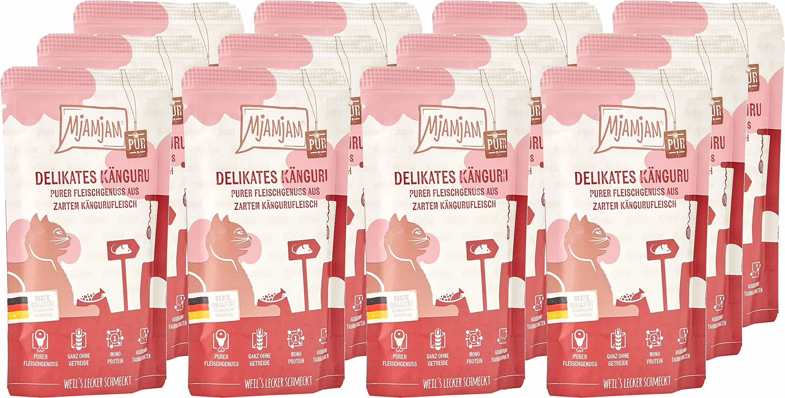 MjAMjAM Mokra karma Premium dla kotów Quetschie Mięso z kangura 12 x 125g bezzbożowa