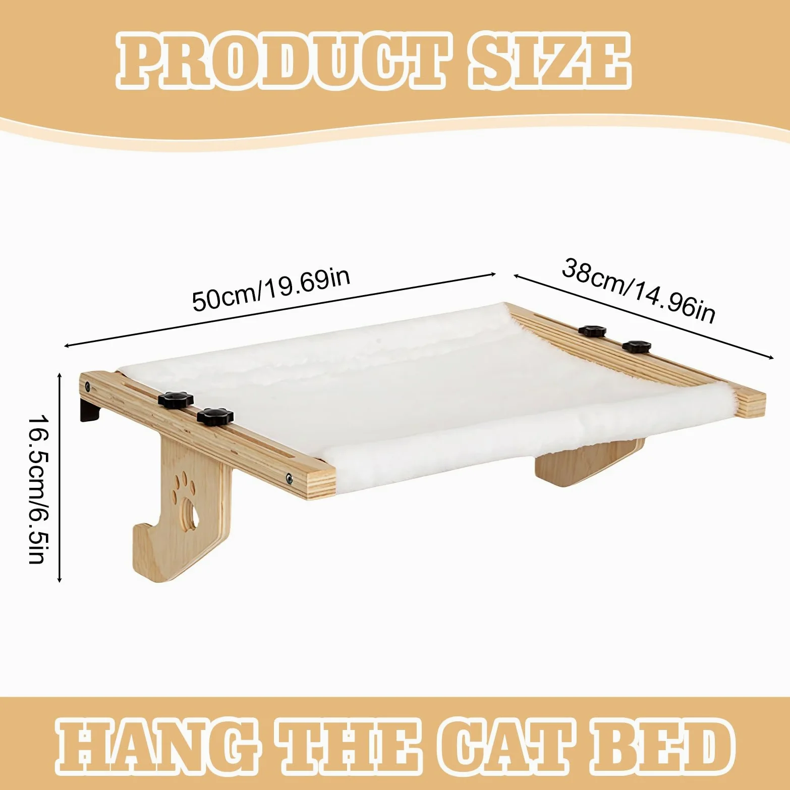Hamak dla kotów, leżak dla kota na balkon, 50 x 38 cm, hamak dla kotów, leżak na parapet do 14 kg, montowany na ścianie, parapet, leżak dla kota z matą z futra królika, na boki łóżka okiennego