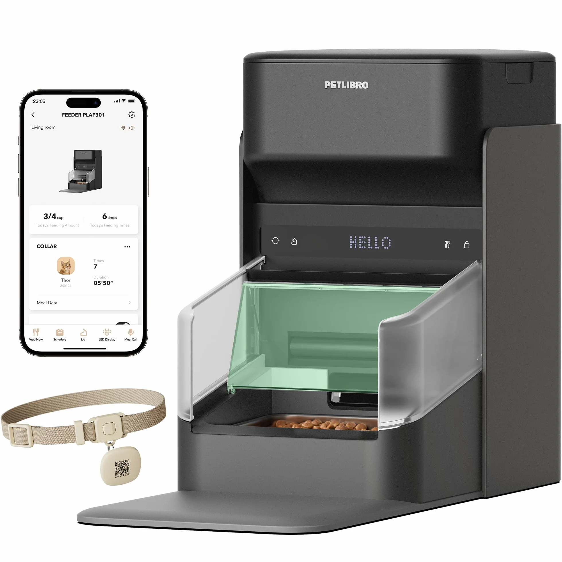 PETLIBRO Automat do karmy dla kotów RFID, 5G Wi-Fi, automatyczny dozownik karmy dla kotów z czujnikiem Collar-Tag, automatyczny dozownik karmy dla kotów z aplikacją, 1-10 posiłków, 3 l, czarny