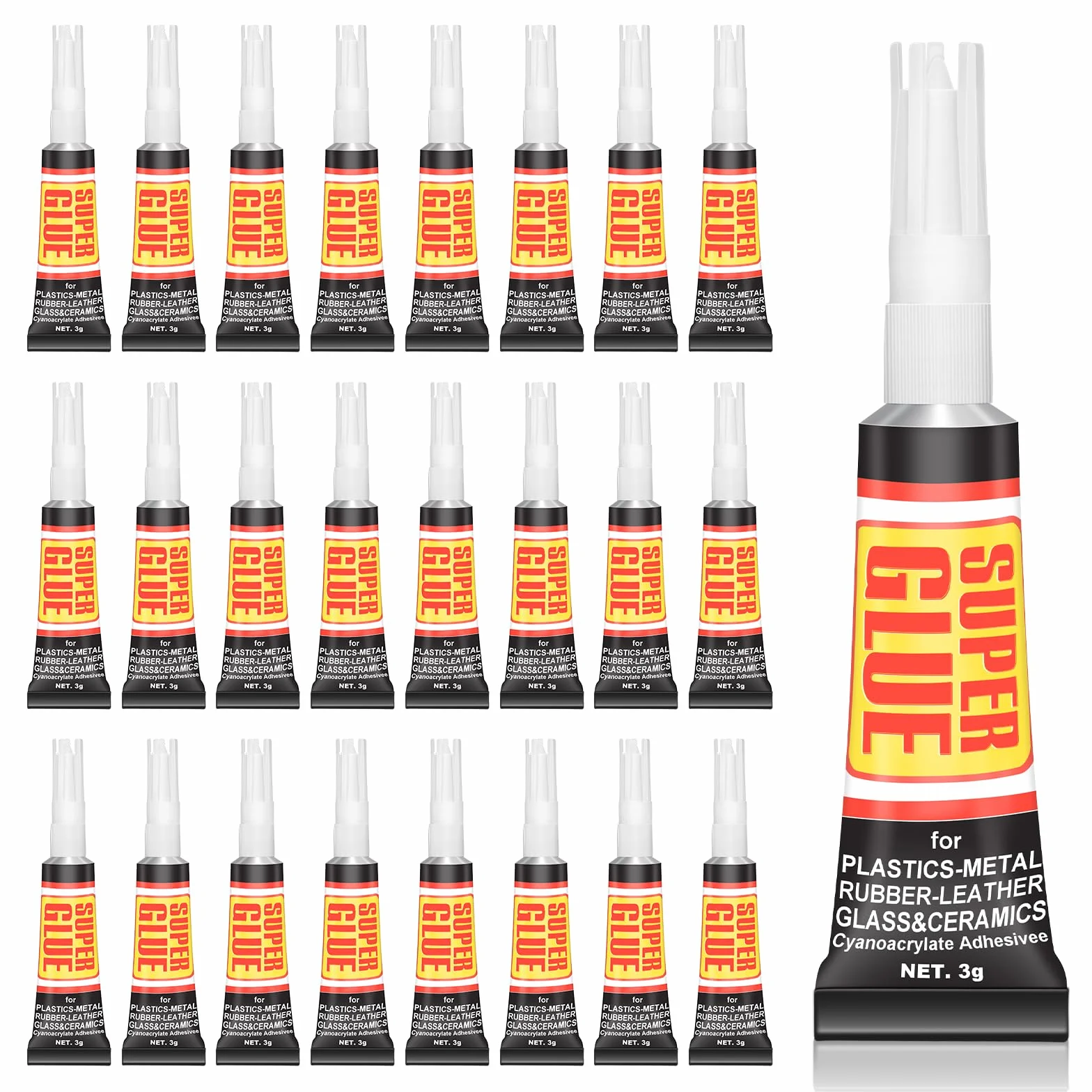 Flintronic Super klej, 24 szt., 3 ml, uniwersalny żel super klej, wielofunkcyjne kleje naprawcze, szybkie osadzanie i naprawa mocny klej, odpowiedni do metalu, ceramiki, plastiku, skóry i nie tylko